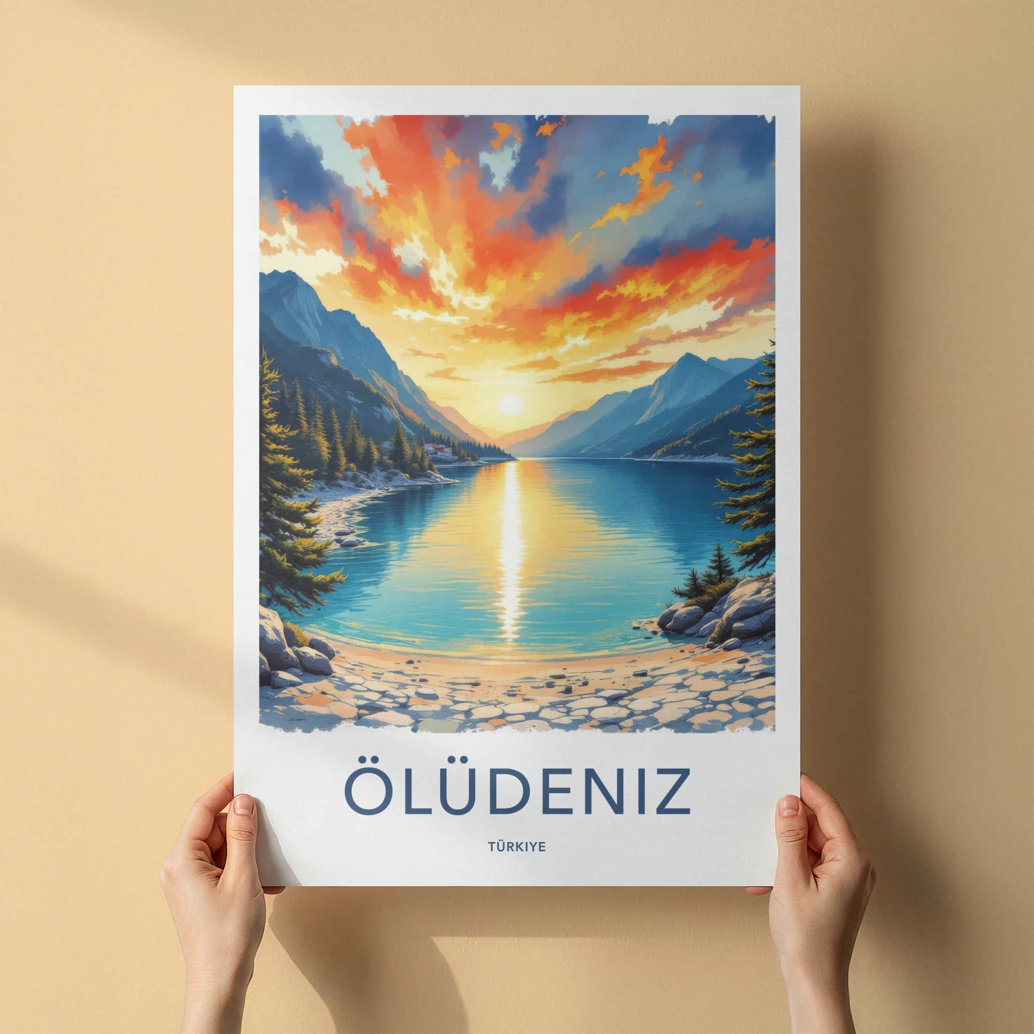 Oludeniz Poster - Turkiye Travel Art - Fiery Sky Lakeside Home Decor
