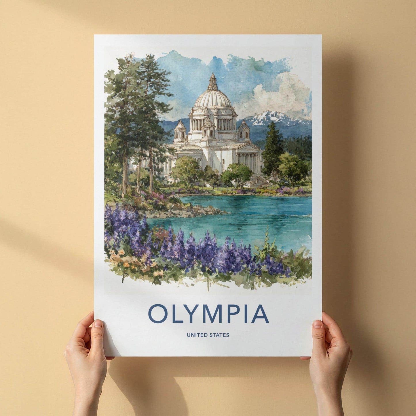 Olympia Poster - Washington Art Print - Capitol Lake Mountain Home Decor