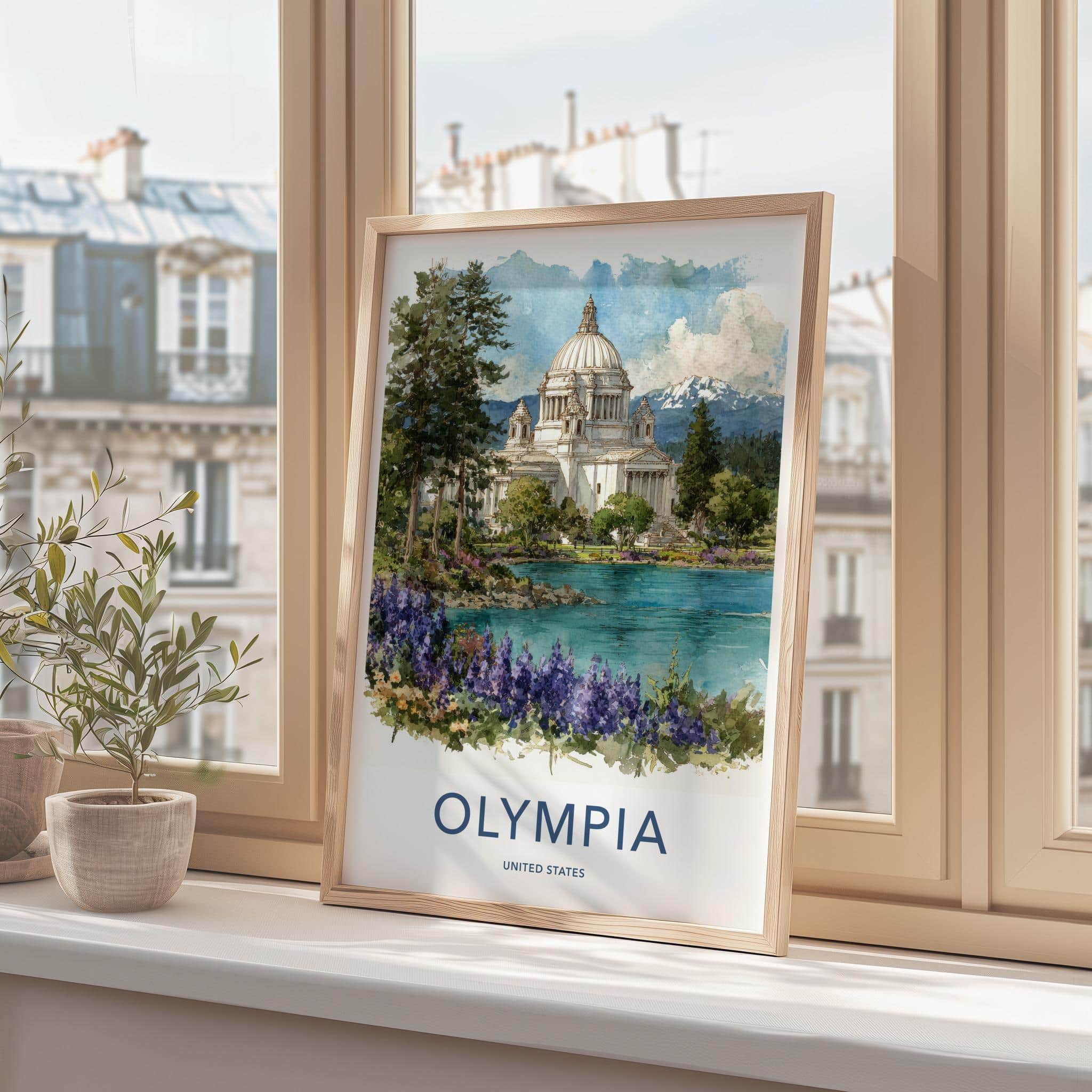 Olympia Poster - Washington Art Print - Capitol Lake Mountain Home Decor