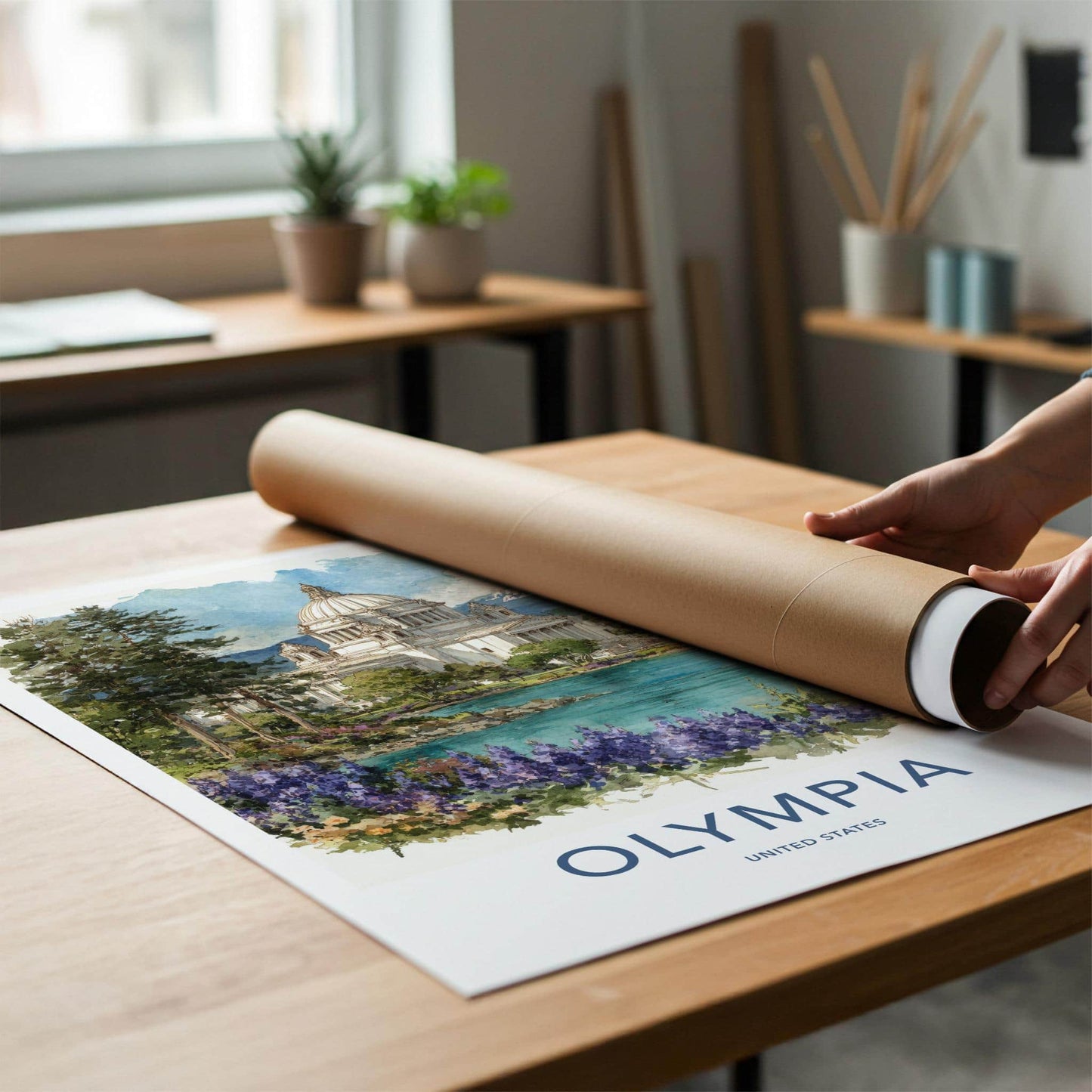 Olympia Poster - Washington Art Print - Capitol Lake Mountain Home Decor
