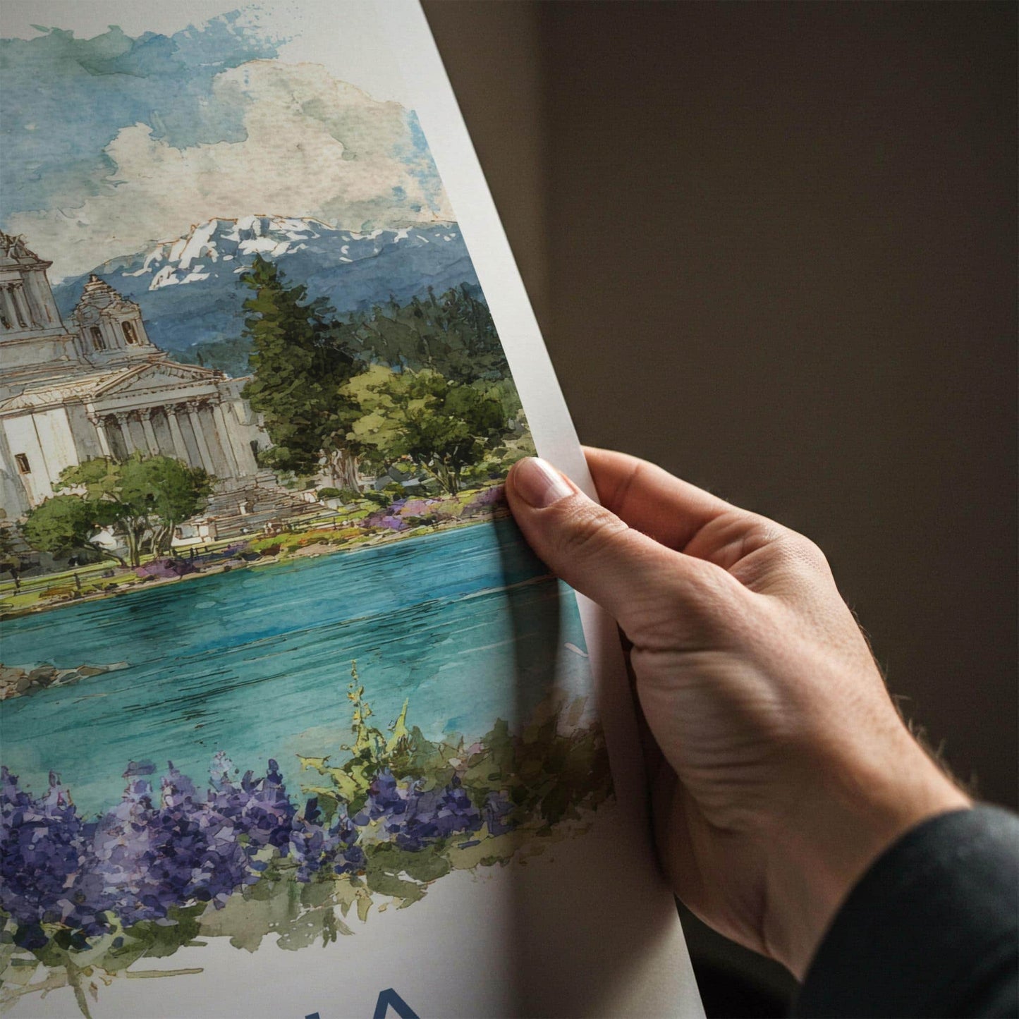 Olympia Poster - Washington Art Print - Capitol Lake Mountain Home Decor