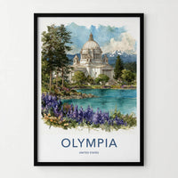 Olympia Poster - Washington Art Print - Capitol Lake Mountain Home Decor