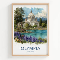 Olympia Poster - Washington Art Print - Capitol Lake Mountain Home Decor