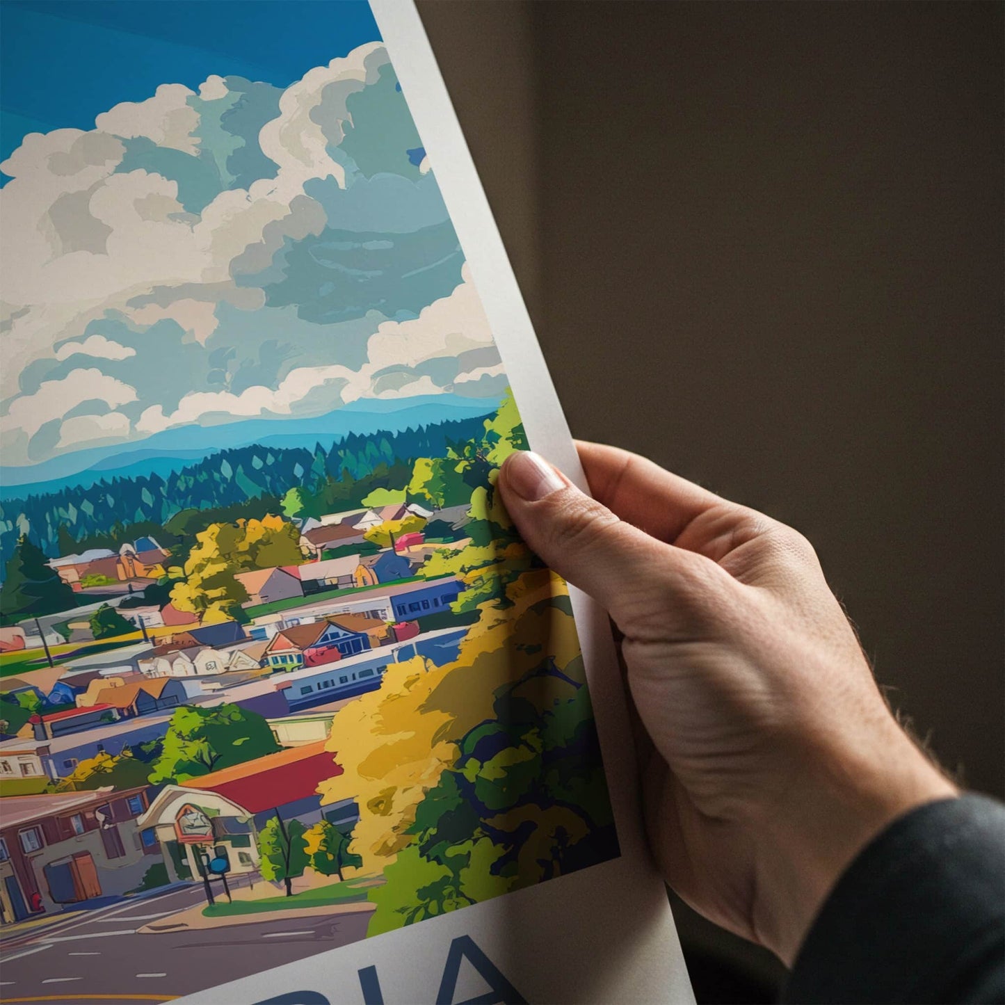 Olympia Poster - Washington Travel Art - Vibrant Townscape Clouds Home Decor