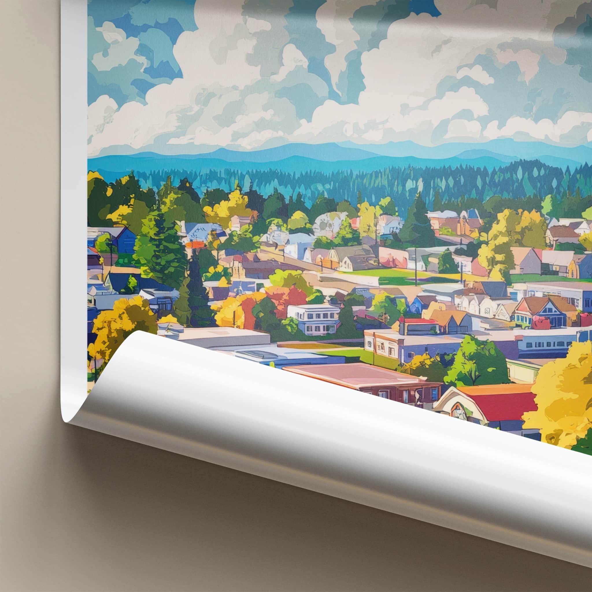 Olympia Poster - Washington Travel Art - Vibrant Townscape Clouds Home Decor