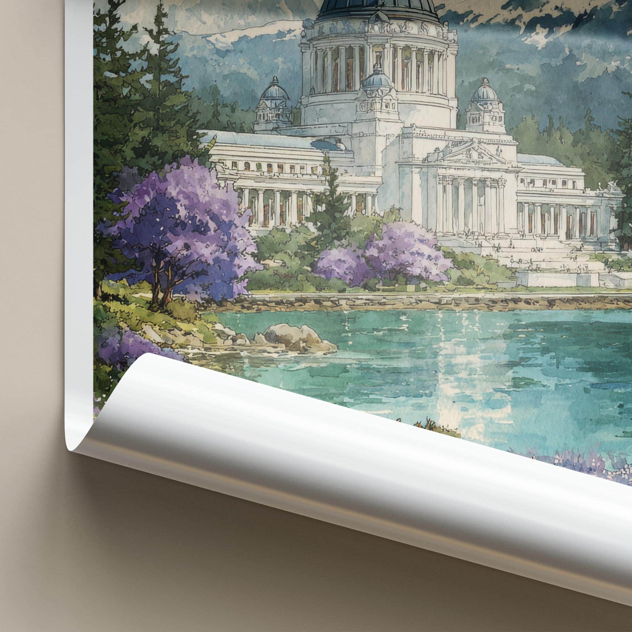 Olympia Poster - Washington Wall Art - Capitol Lake Mountains Home Decor