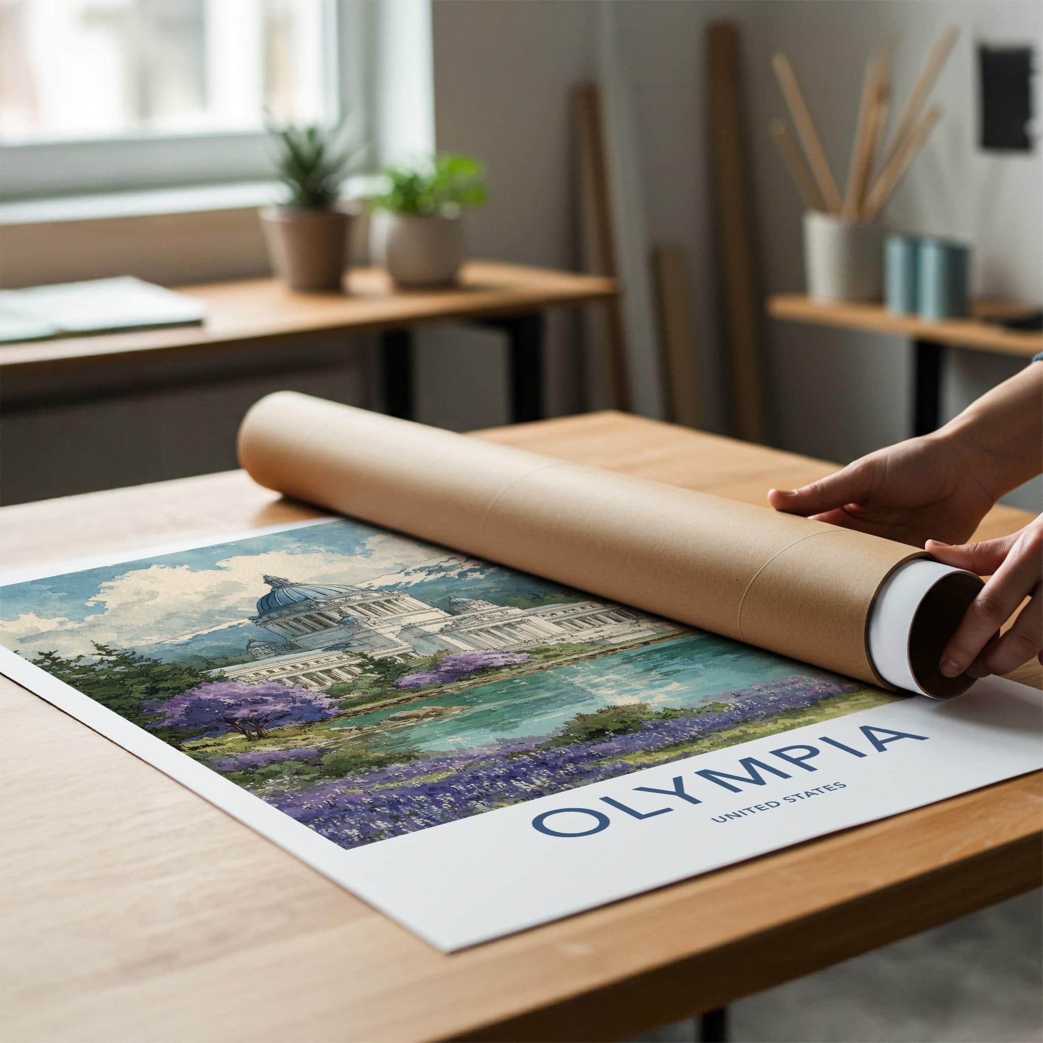 Olympia Poster - Washington Wall Art - Capitol Lake Mountains Home Decor