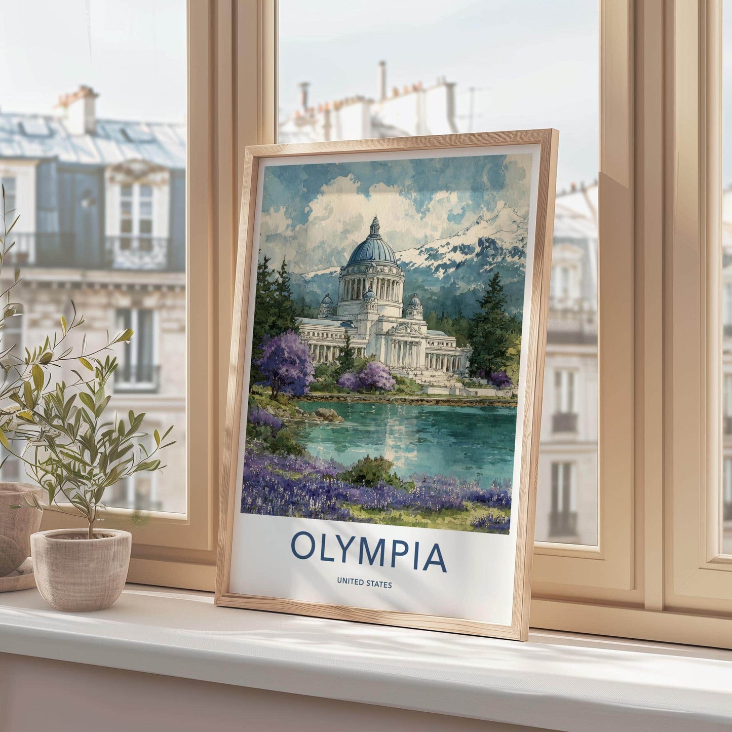 Olympia Poster - Washington Wall Art - Capitol Lake Mountains Home Decor
