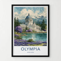 Olympia Poster - Washington Wall Art - Capitol Lake Mountains Home Decor