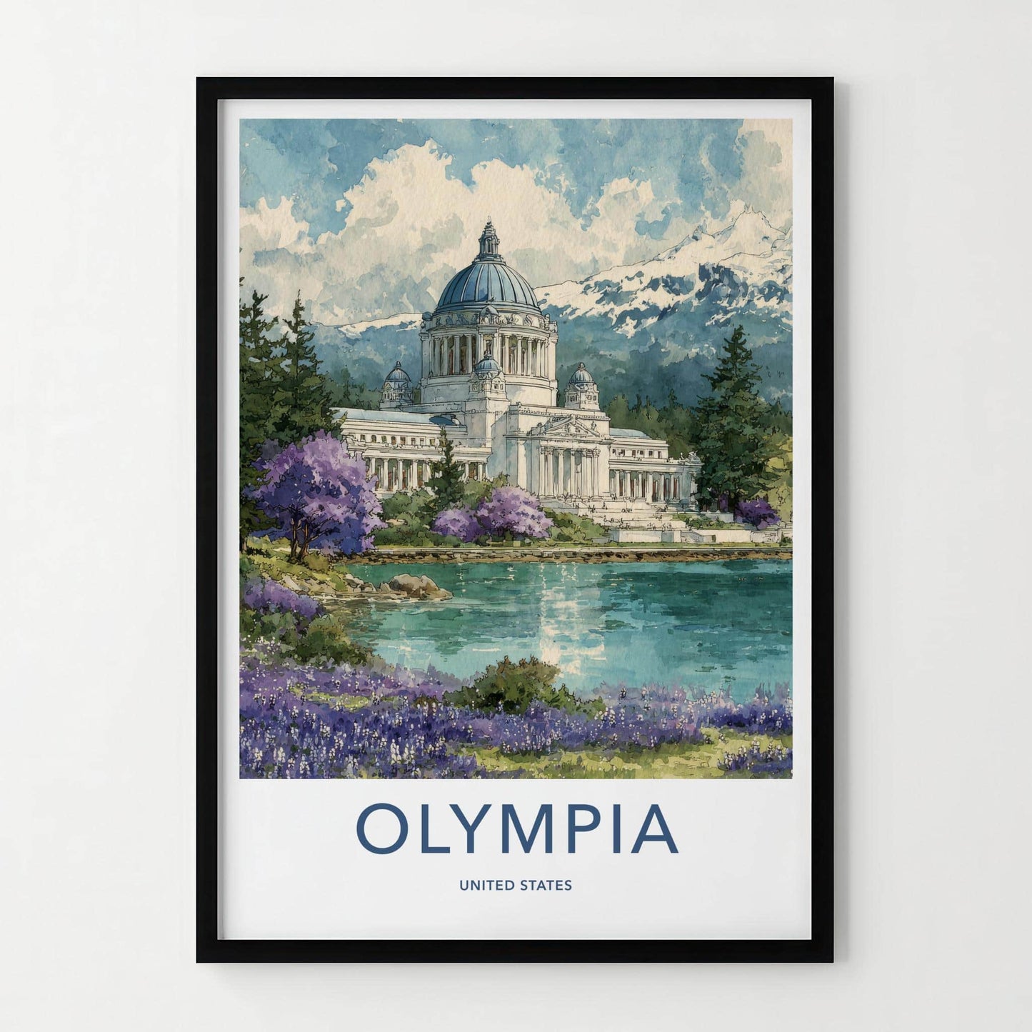 Olympia Poster - Washington Wall Art - Capitol Lake Mountains Home Decor