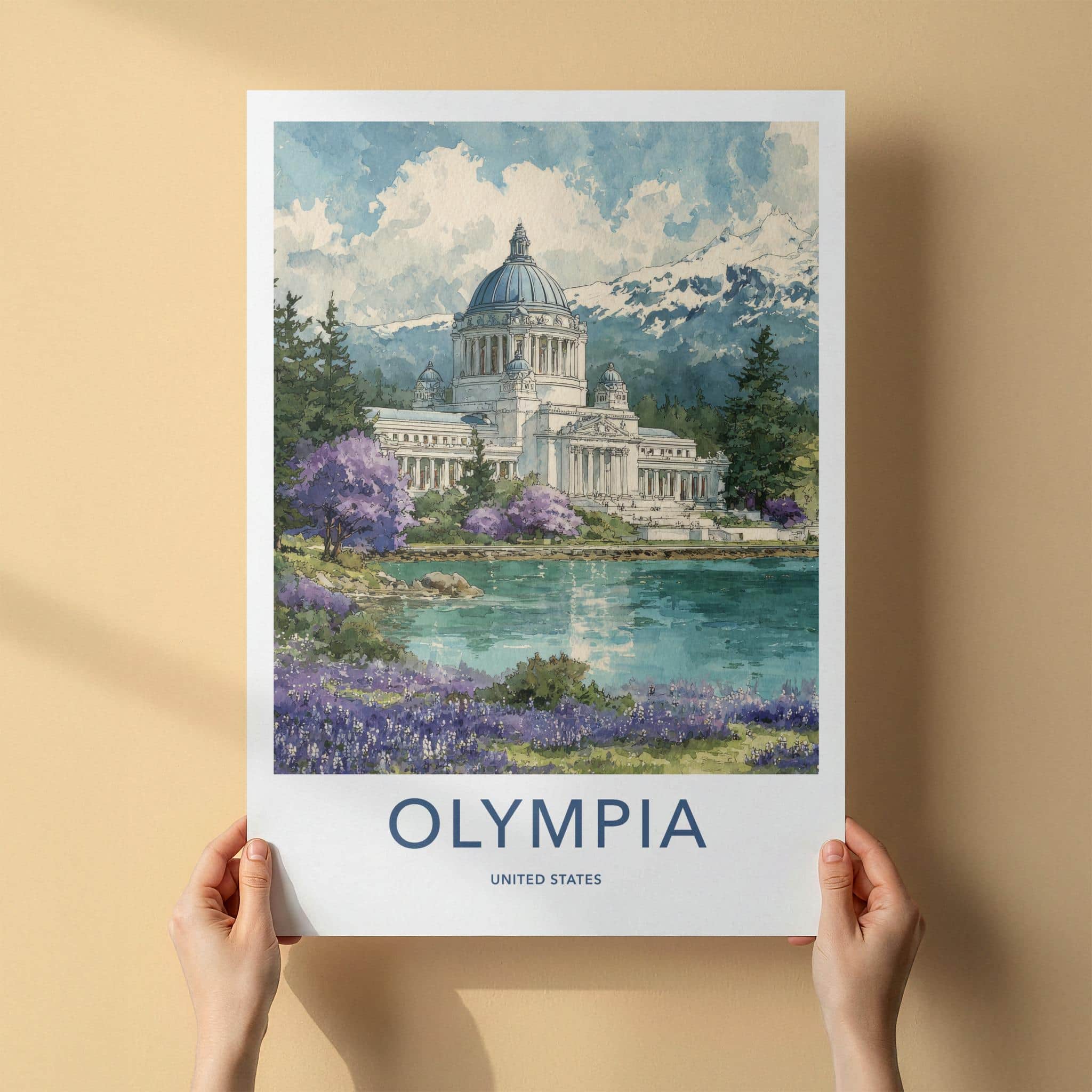 Olympia Poster - Washington Wall Art - Capitol Lake Mountains Home Decor