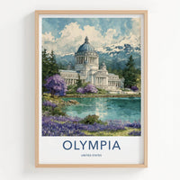 Olympia Poster - Washington Wall Art - Capitol Lake Mountains Home Decor