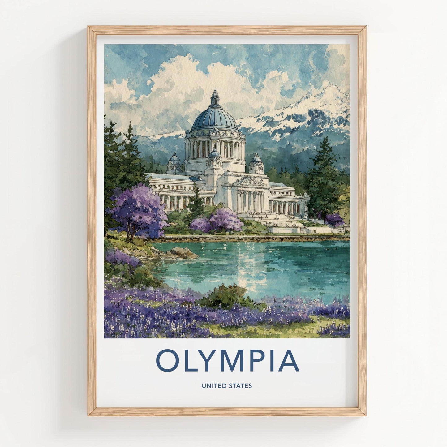 Olympia Poster - Washington Wall Art - Capitol Lake Mountains Home Decor