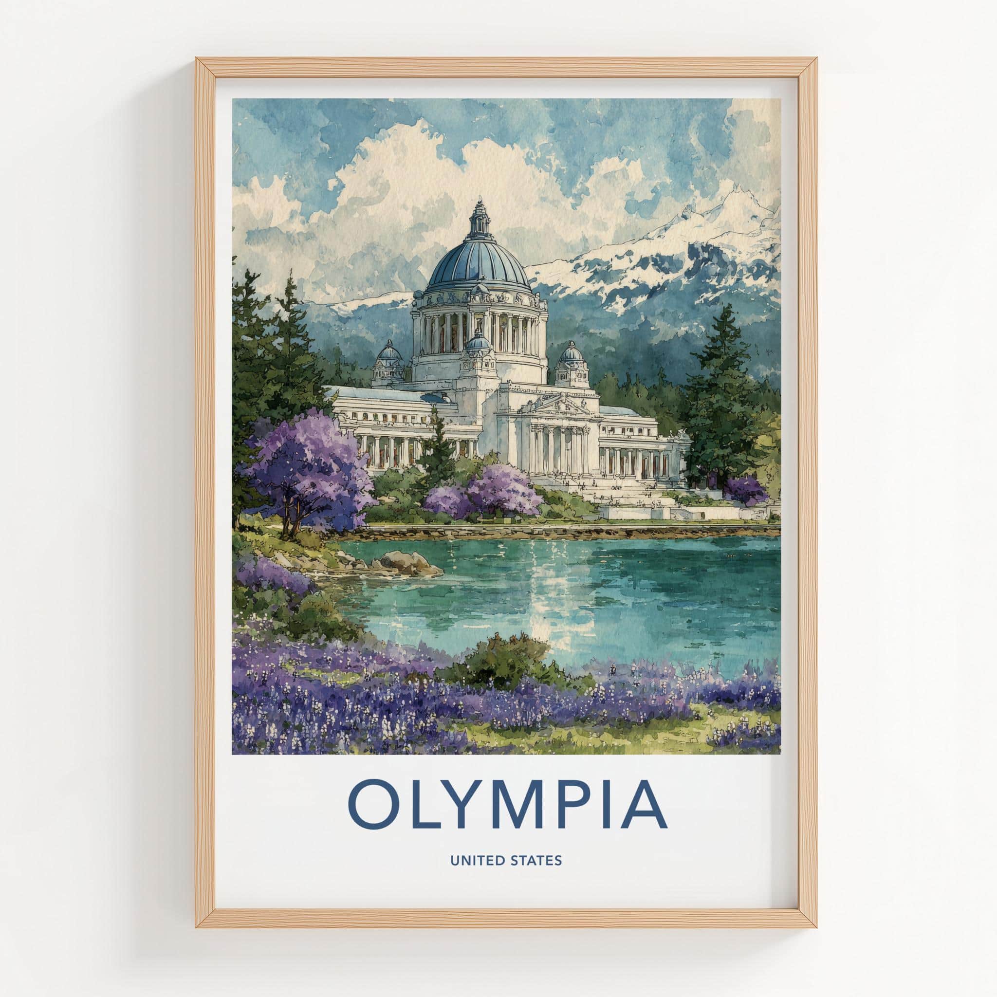Olympia Poster - Washington Wall Art - Capitol Lake Mountains Home Decor