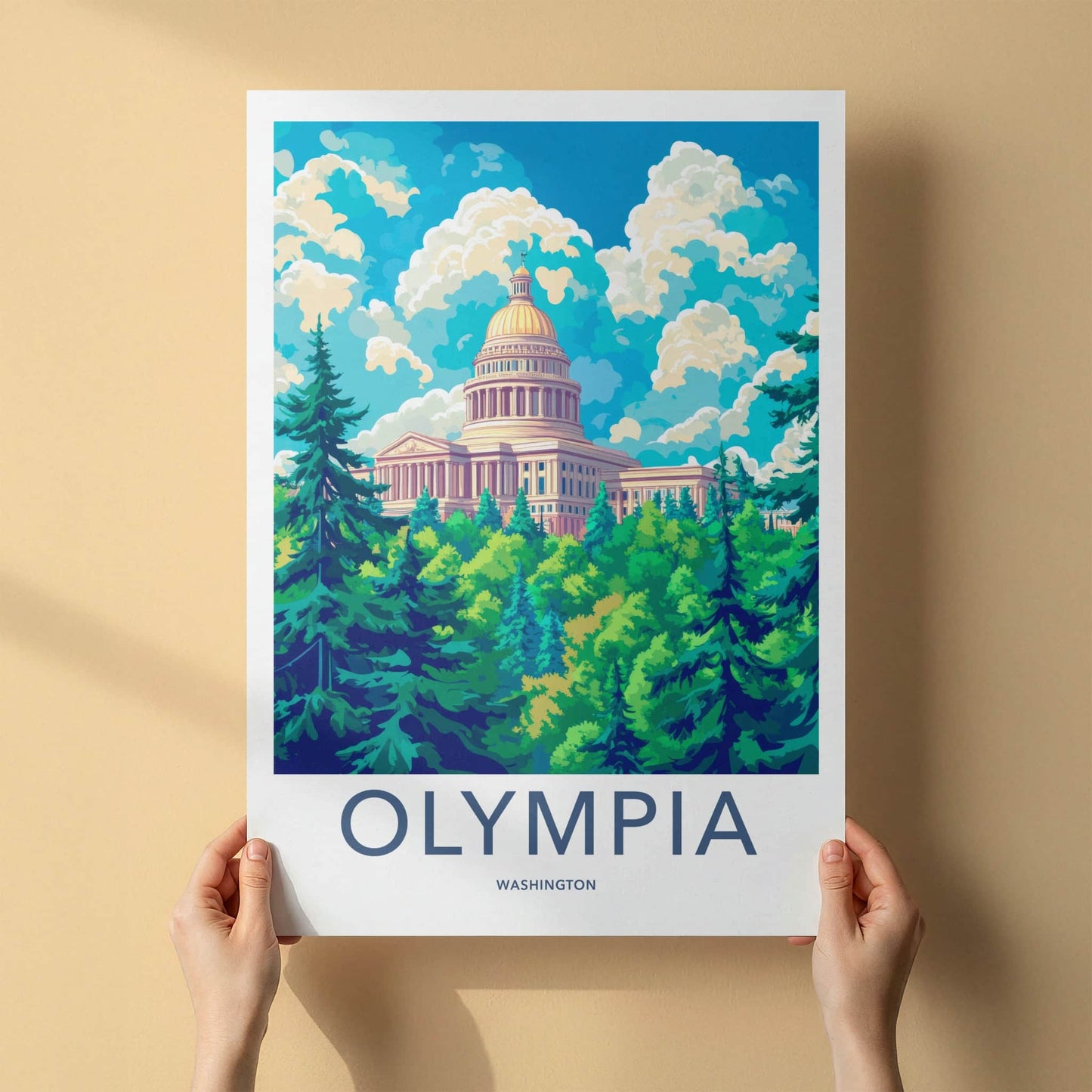 Olympia Poster - Washington Wall Art - Dome Building Greenery Home Decor