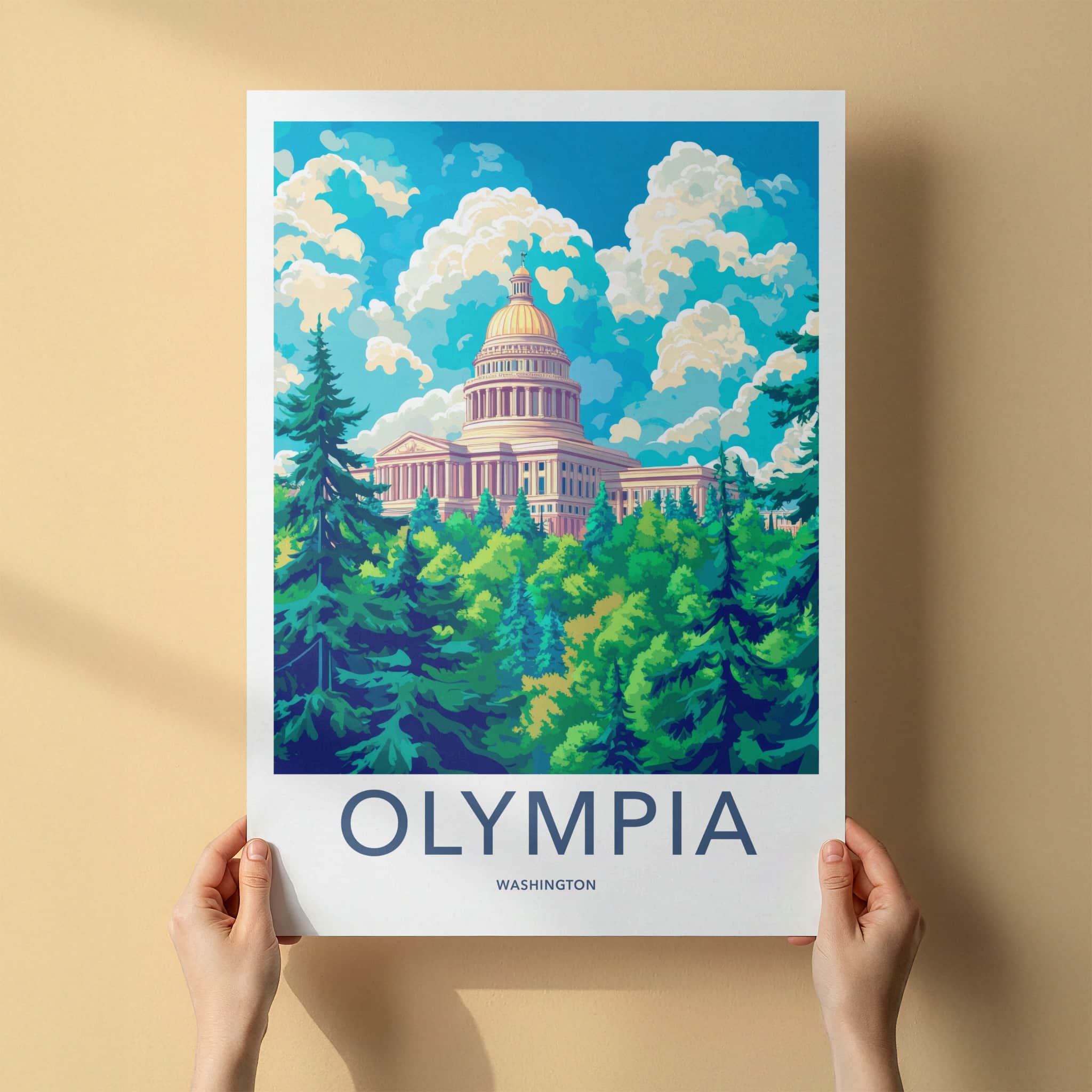 Olympia Poster - Washington Wall Art - Dome Building Greenery Home Decor