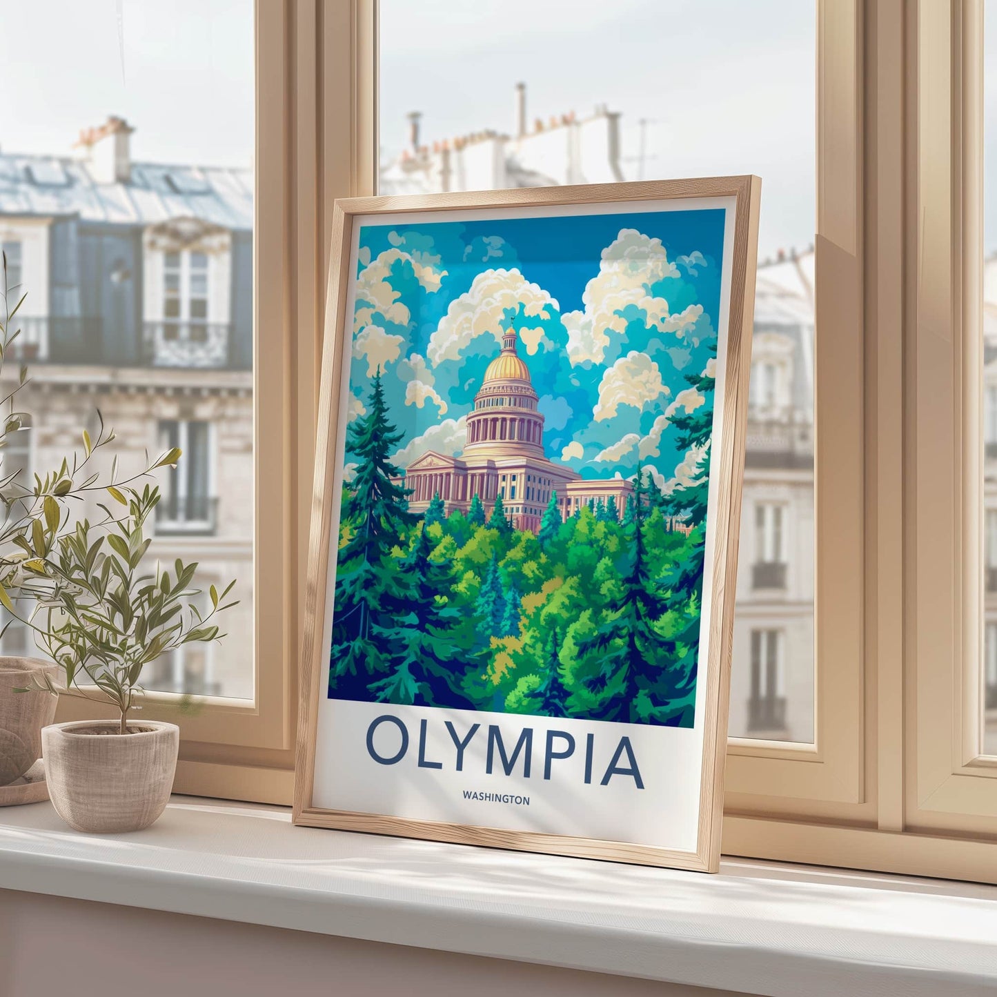 Olympia Poster - Washington Wall Art - Dome Building Greenery Home Decor