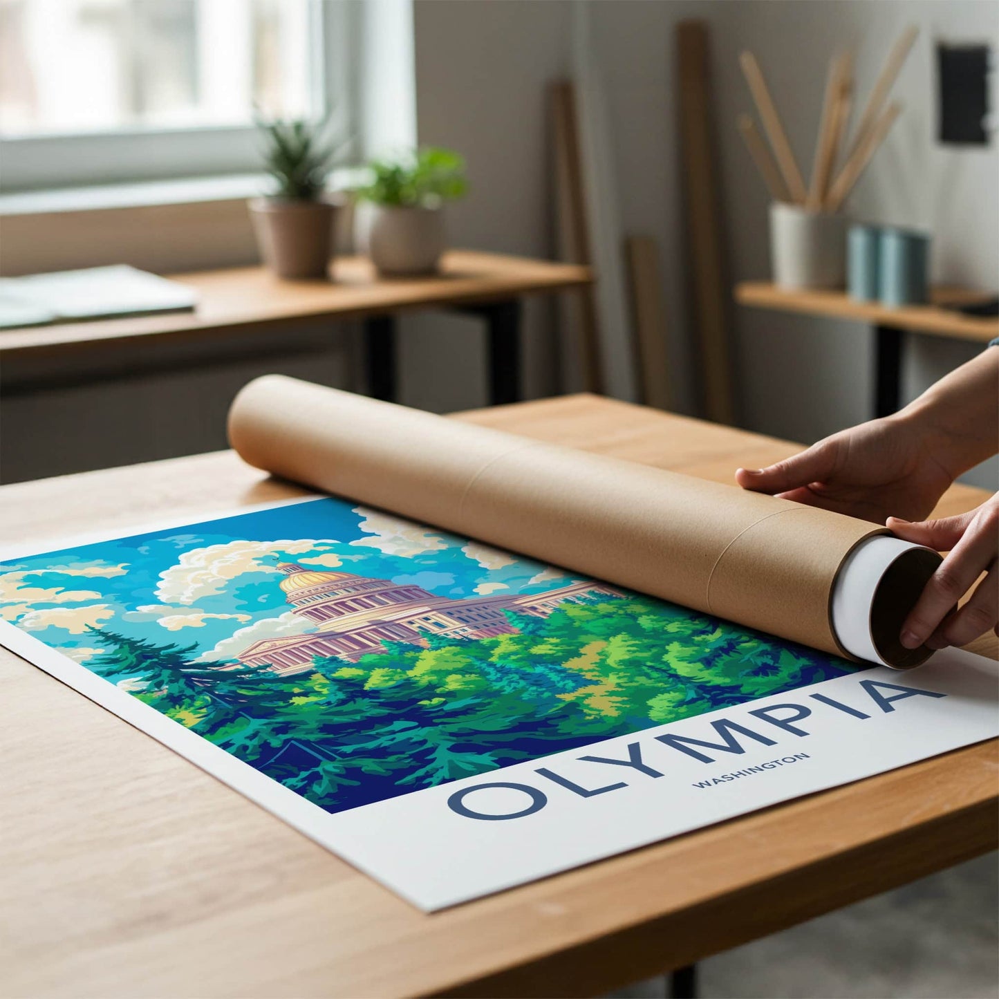 Olympia Poster - Washington Wall Art - Dome Building Greenery Home Decor