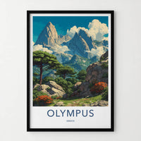 Olympus Poster - Greece Art Print - Towering Peaks Green Gallery Art