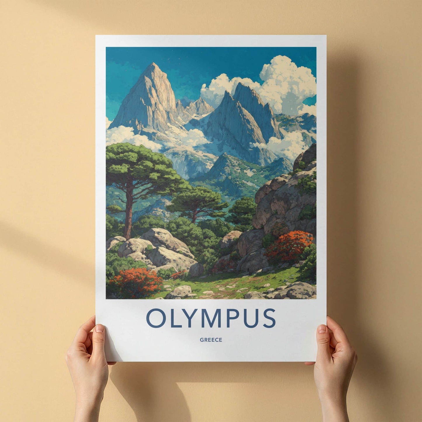 Olympus Poster - Greece Art Print - Towering Peaks Green Gallery Art