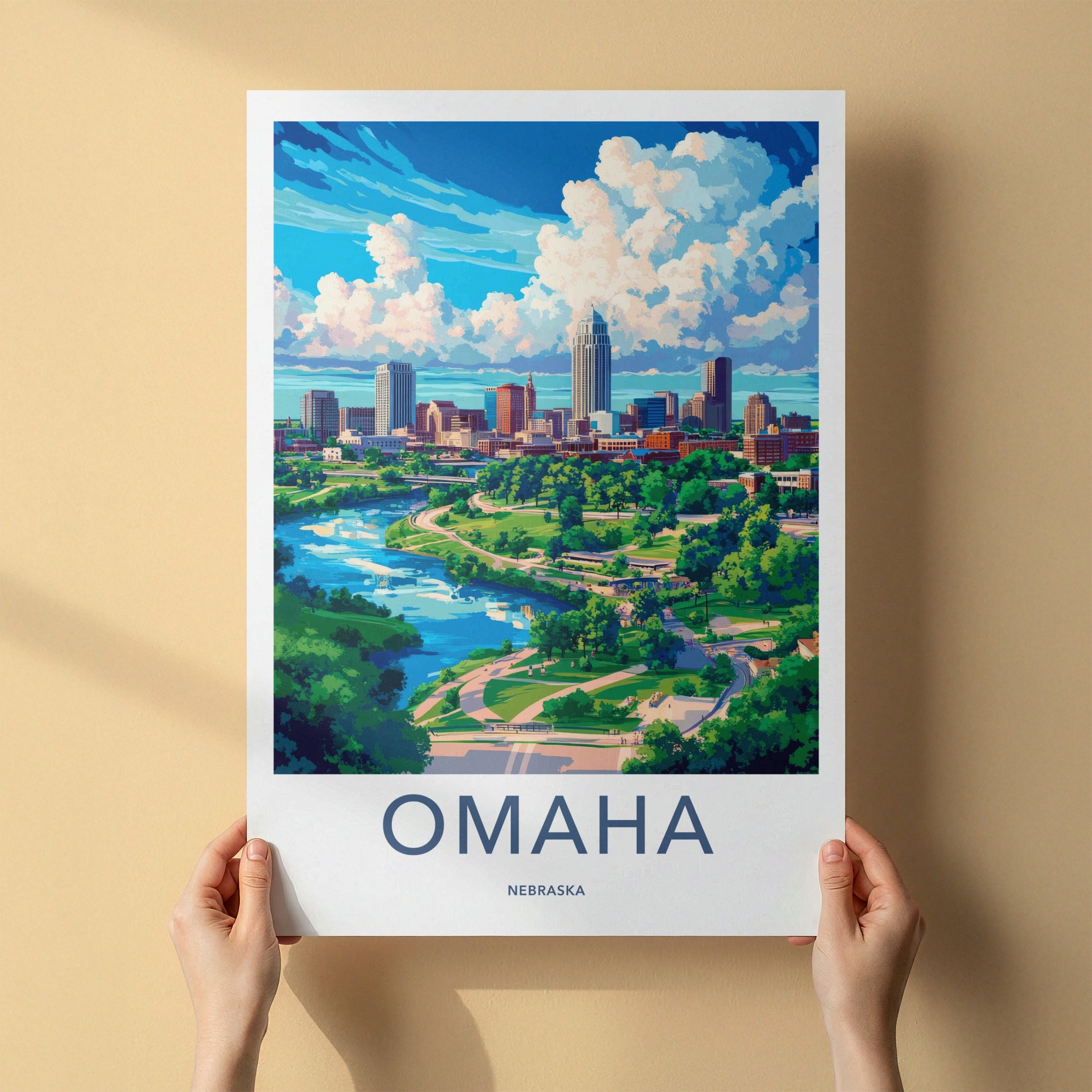 Omaha Poster - Nebraska Travel Art - Urban River Park Home Decor