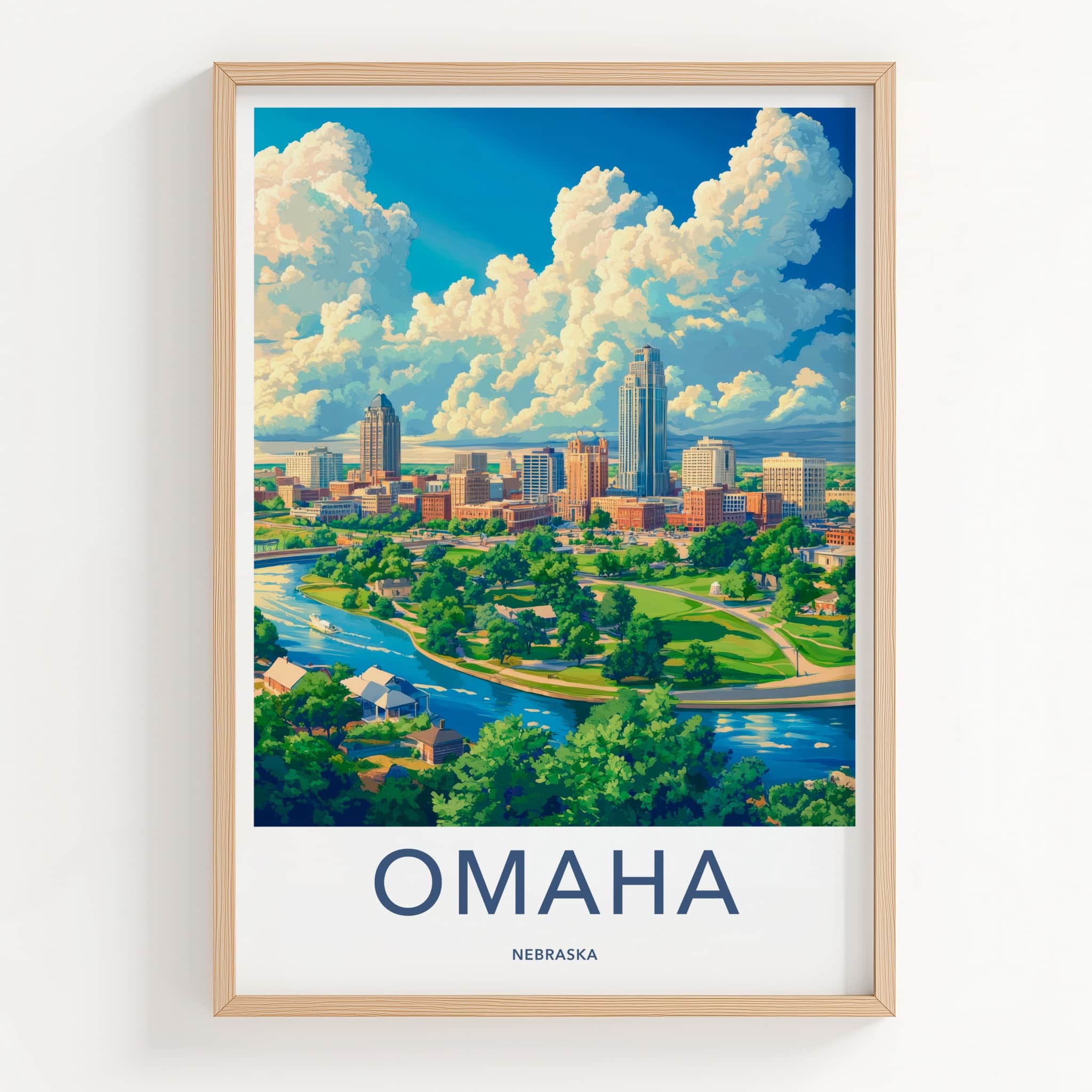 Omaha Poster - Nebraska Travel Art - Vibrant City River Wall Decor