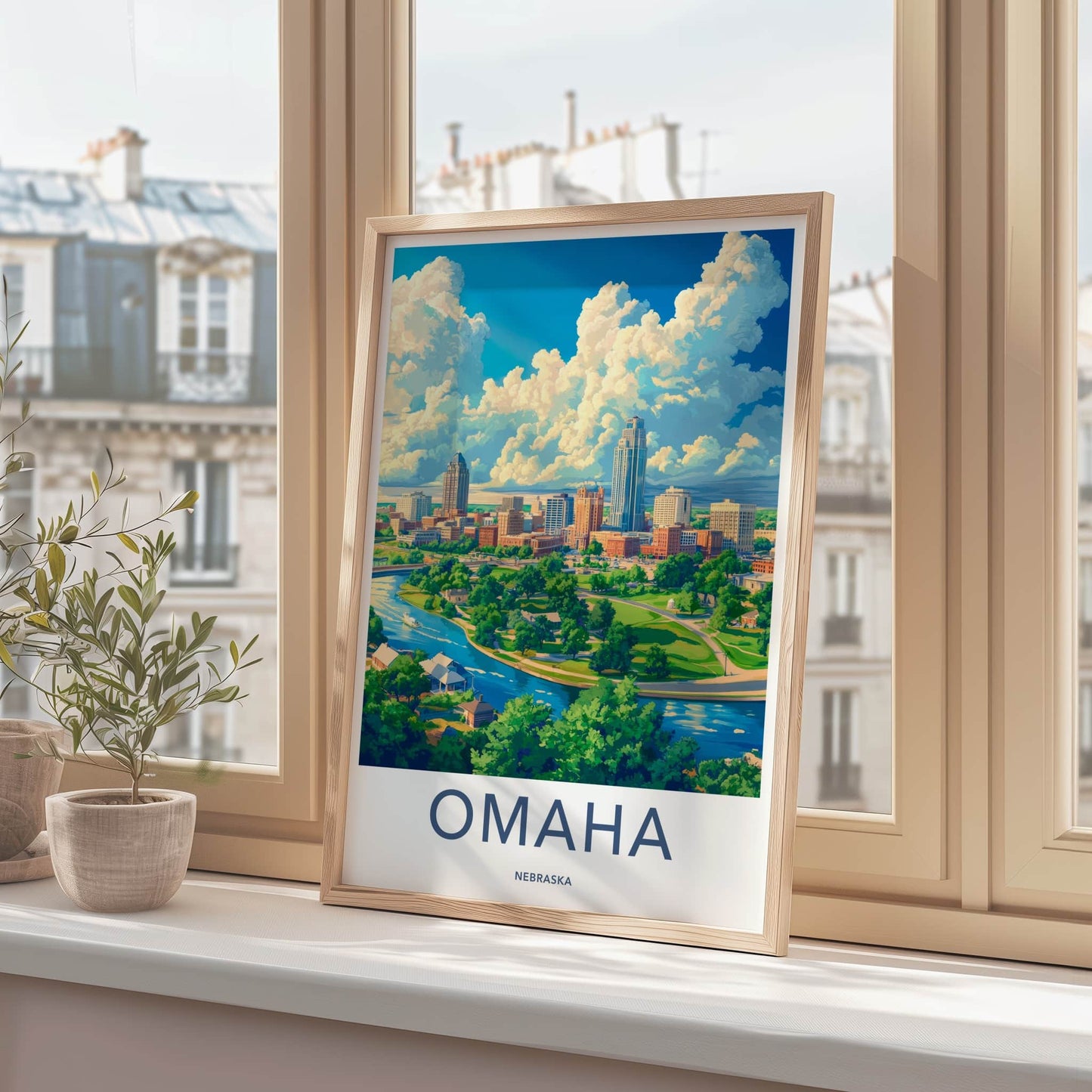 Omaha Poster - Nebraska Travel Art - Vibrant City River Wall Decor
