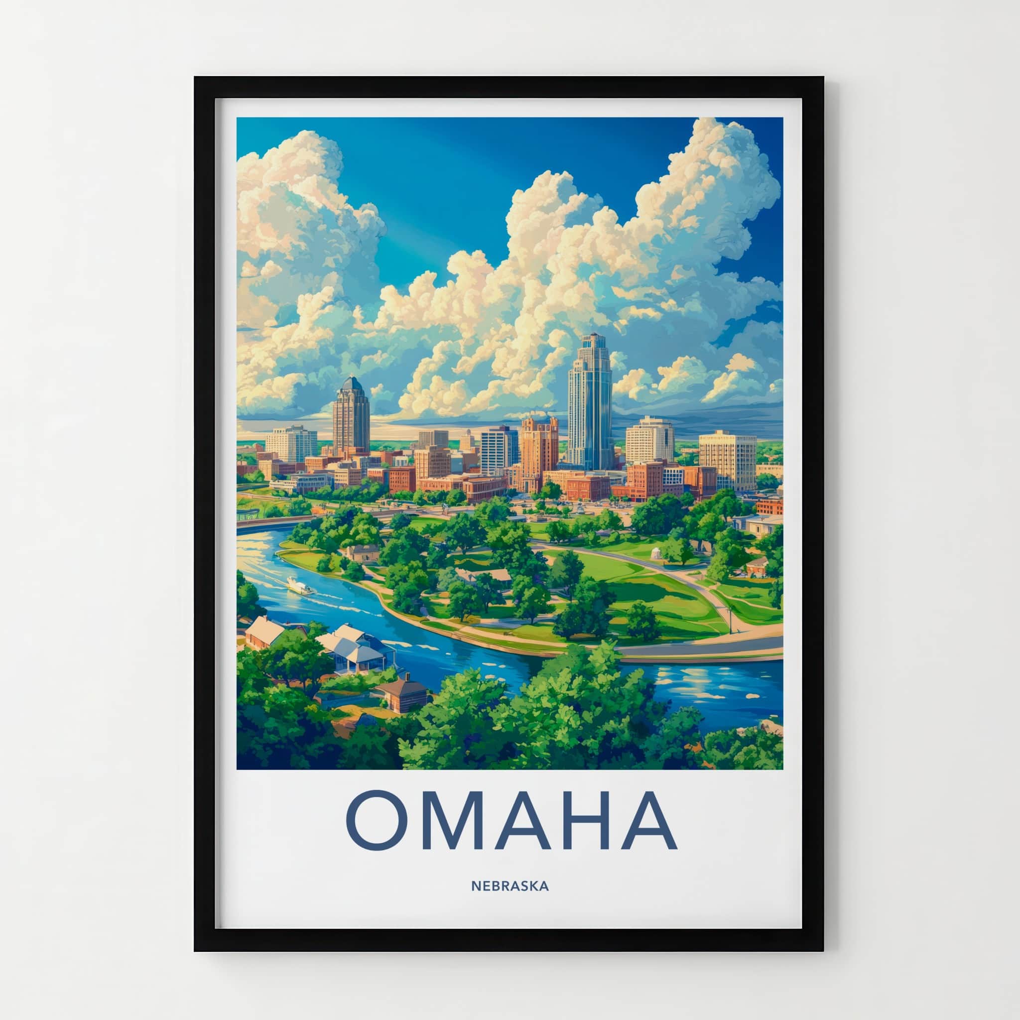 Omaha Poster - Nebraska Travel Art - Vibrant City River Wall Decor