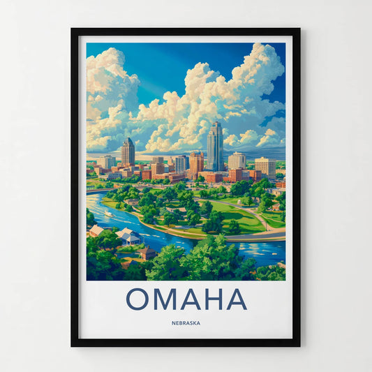 Omaha Poster - Nebraska Travel Art - Vibrant City River Wall Decor