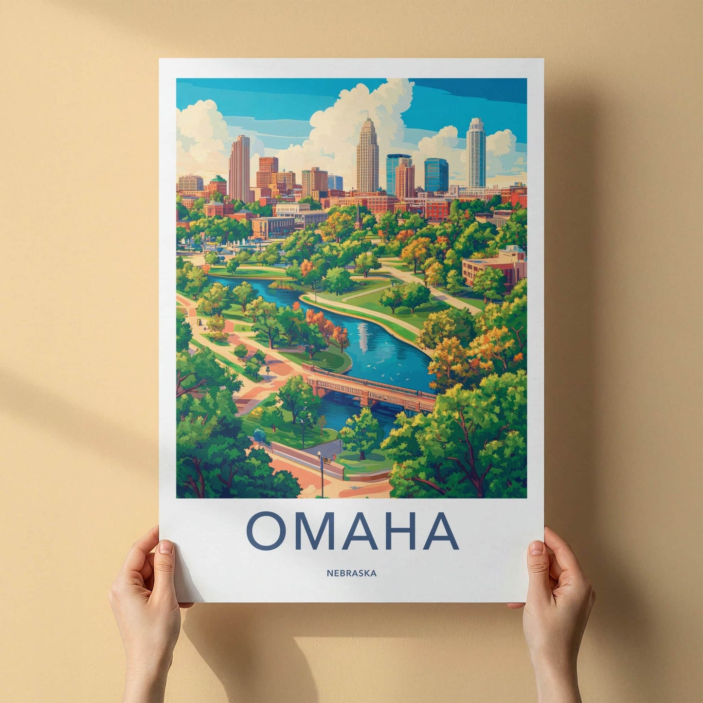 Omaha Poster - Nebraska Wall Art - City Park River Home Decor