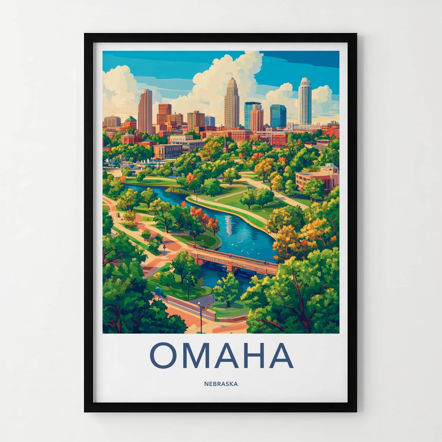 Omaha Poster - Nebraska Wall Art - City Park River Home Decor