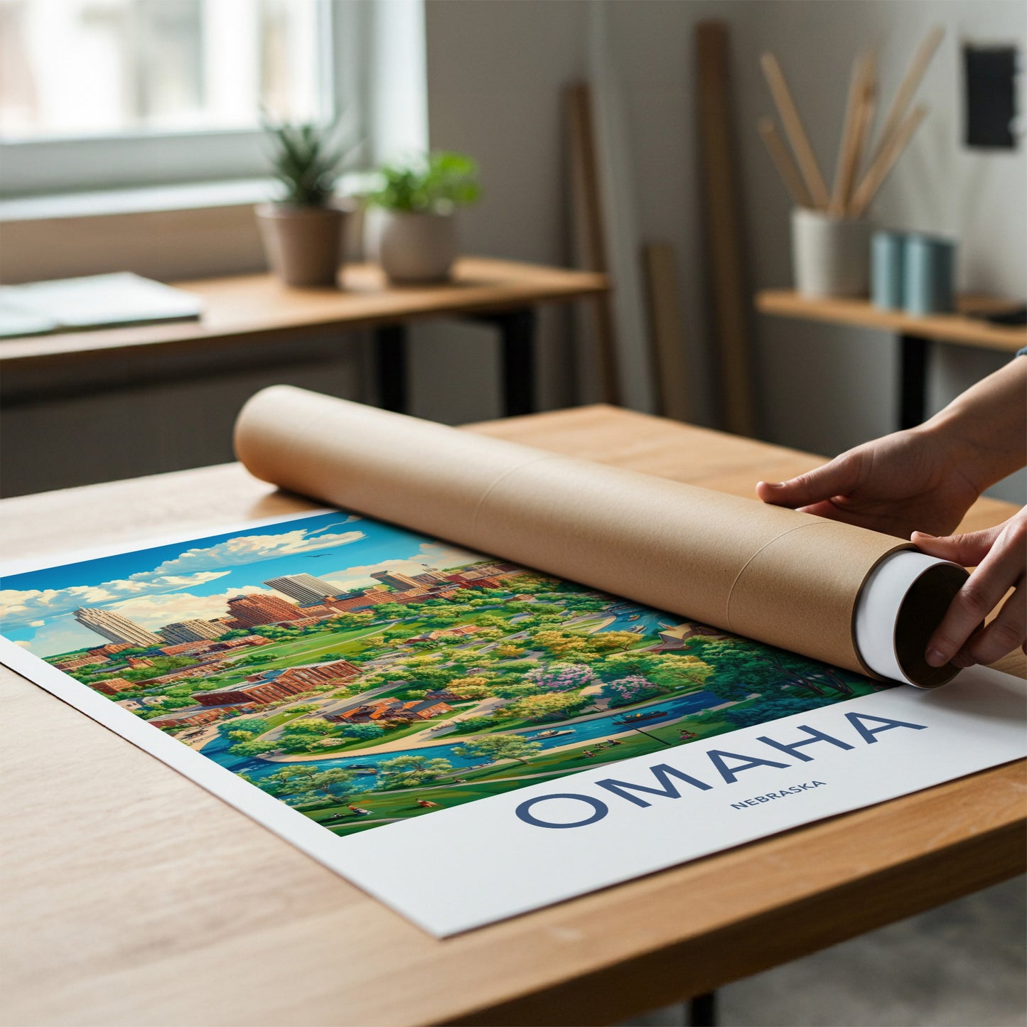 Omaha Poster - Nebraska Wall Art - Vibrant Cityscape River Home Decor