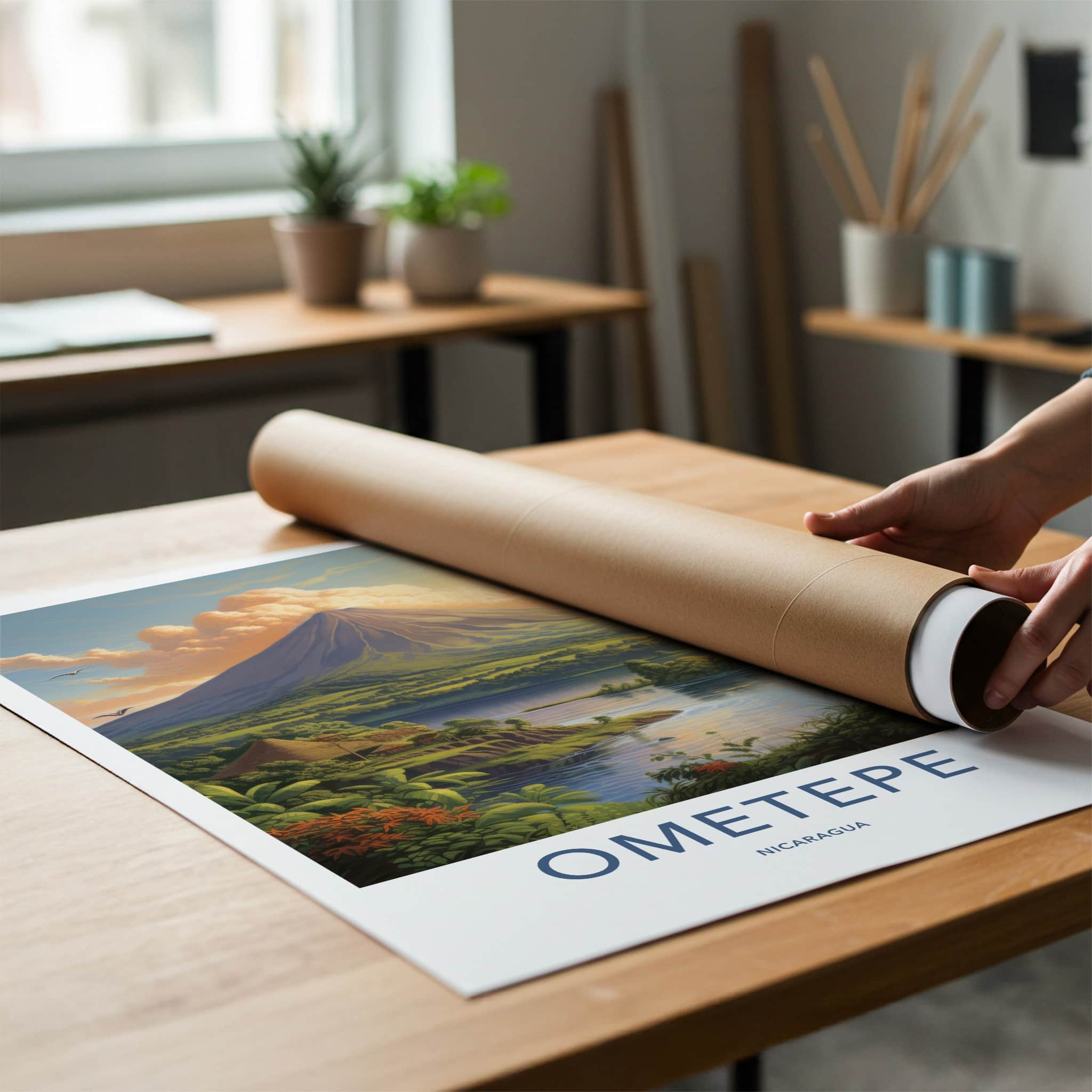 Ometepe Poster - Nicaragua Travel Art - Island Volcano Scene Home Decor
