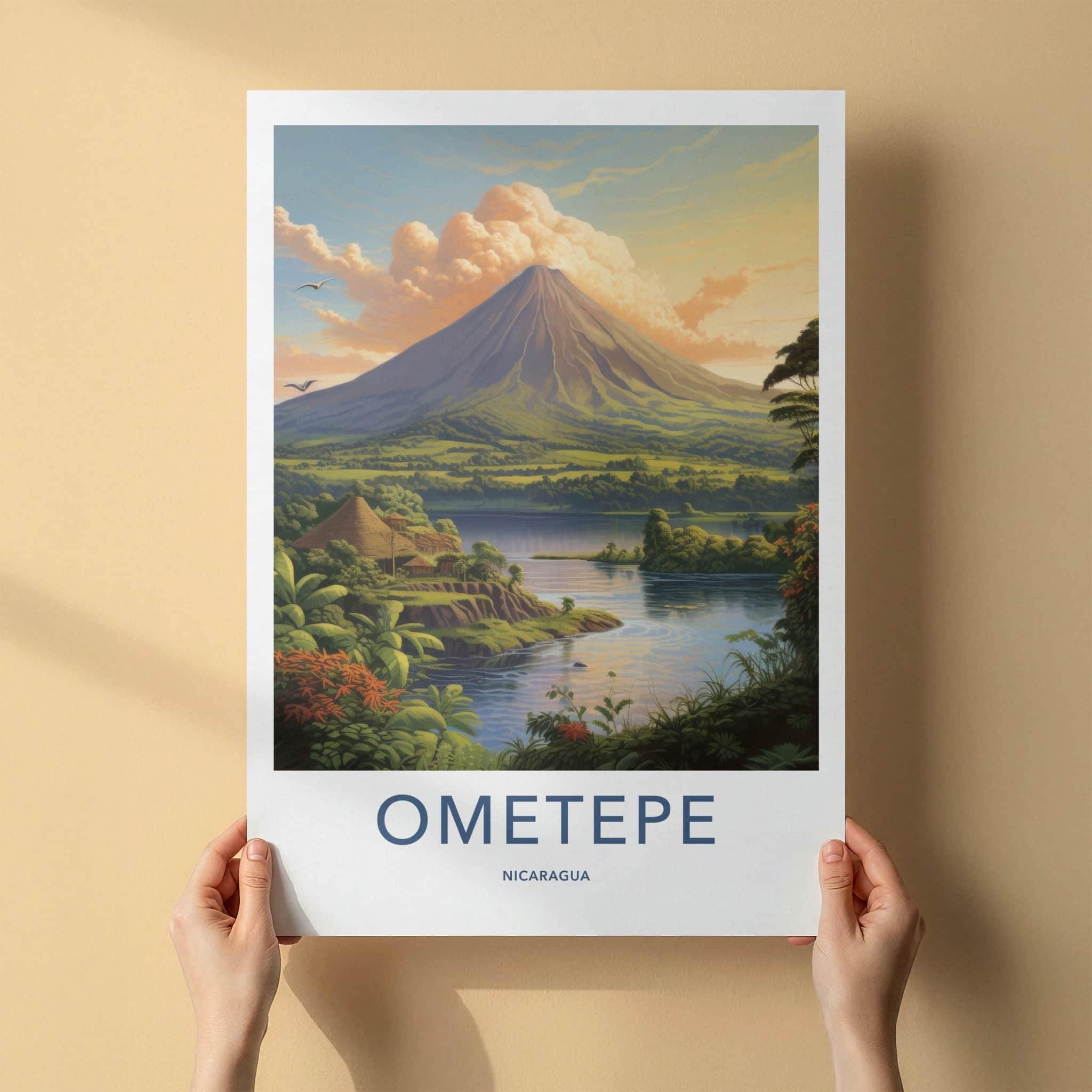Ometepe Poster - Nicaragua Travel Art - Island Volcano Scene Home Decor