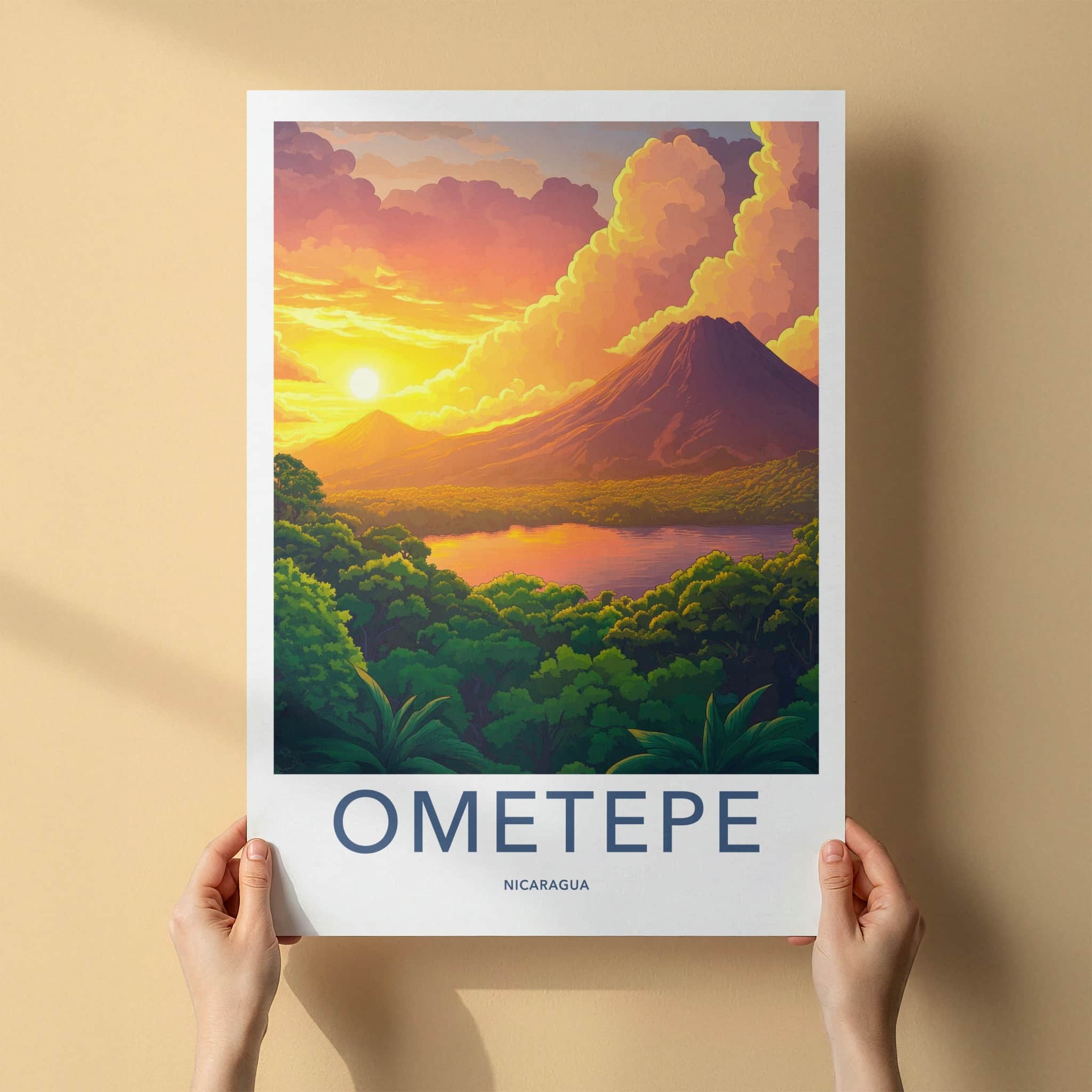 Ometepe Poster - Nicaragua Travel Art - Sunset Volcano Lake Home Decor