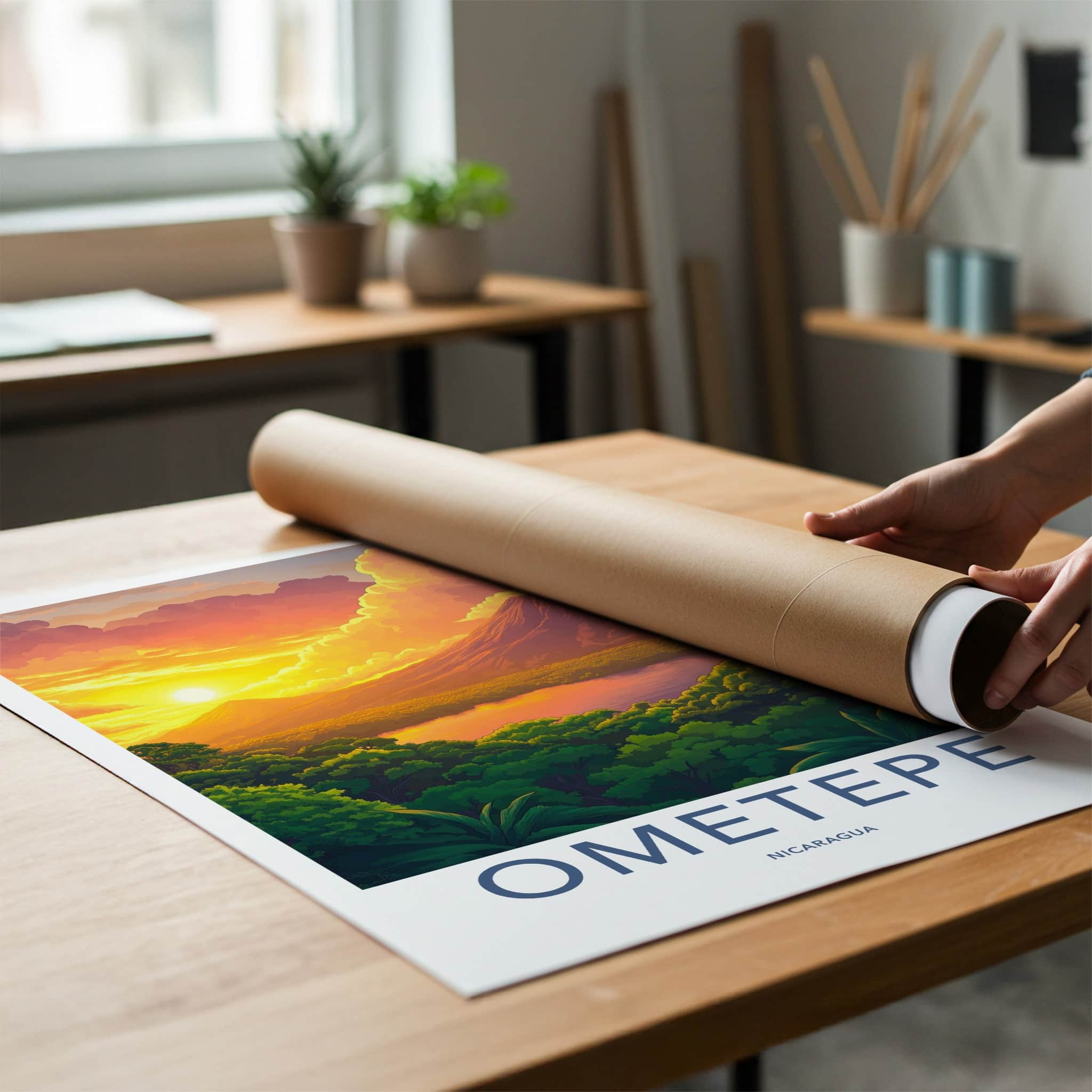Ometepe Poster - Nicaragua Travel Art - Sunset Volcano Lake Home Decor