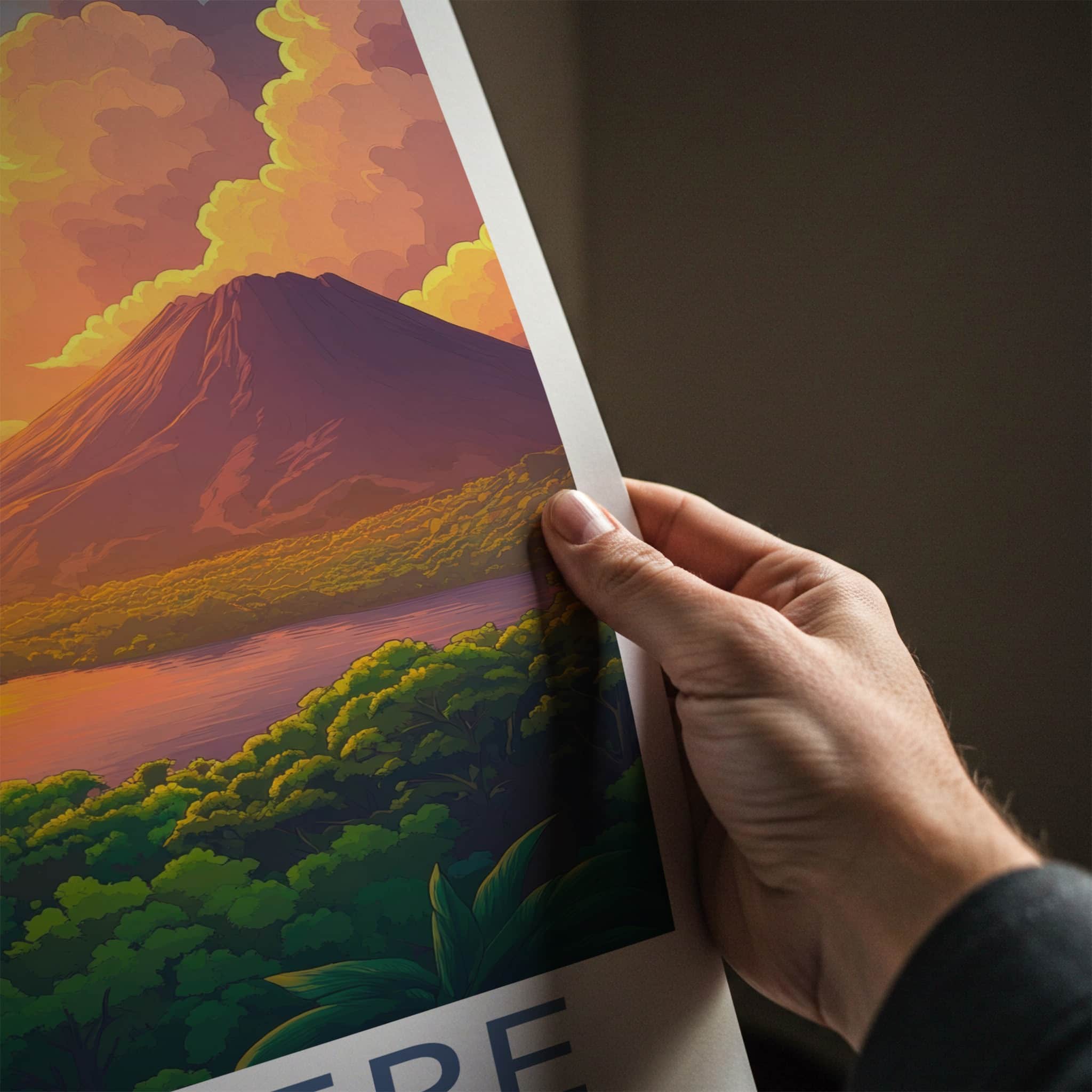 Ometepe Poster - Nicaragua Travel Art - Sunset Volcano Lake Home Decor