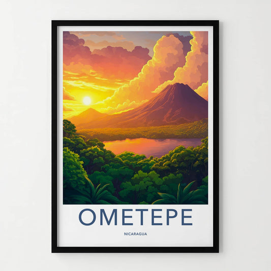 Ometepe Poster - Nicaragua Travel Art - Sunset Volcano Lake Home Decor