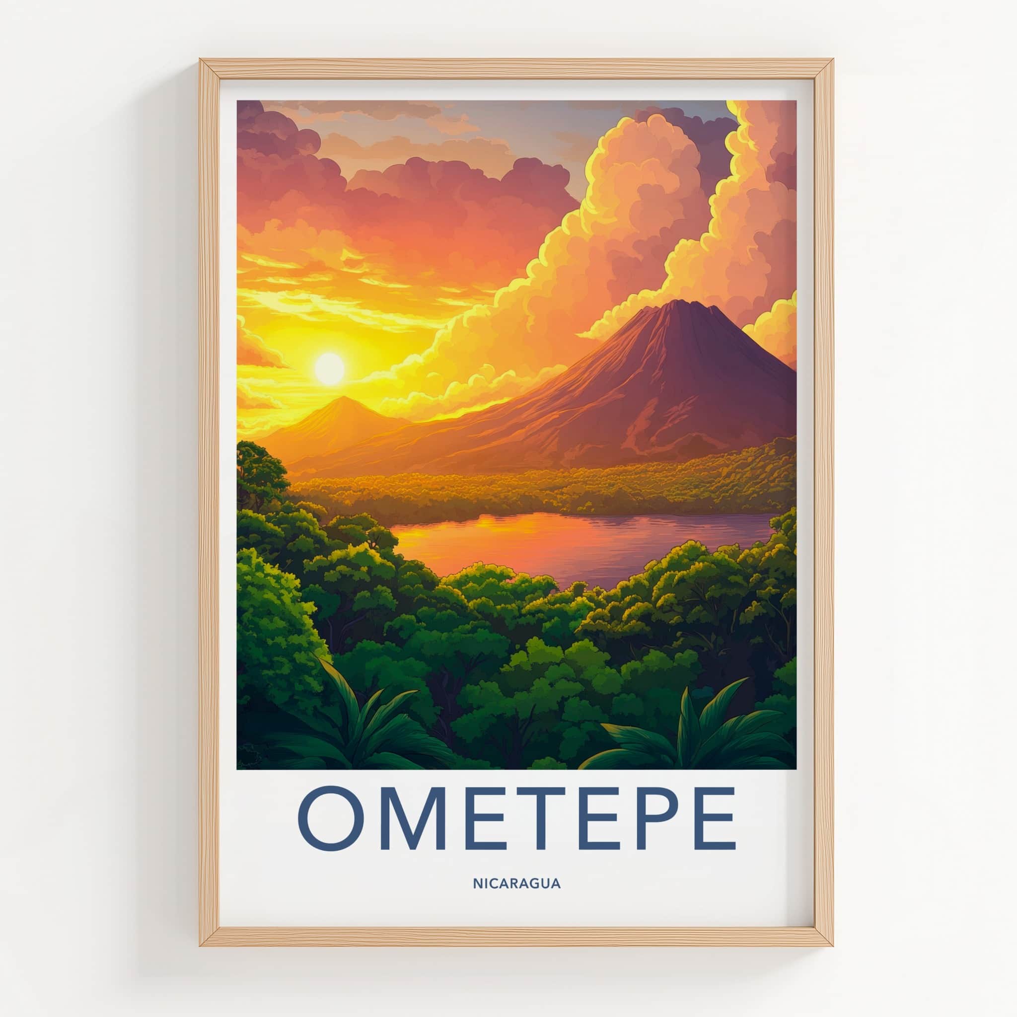 Ometepe Poster - Nicaragua Travel Art - Sunset Volcano Lake Home Decor