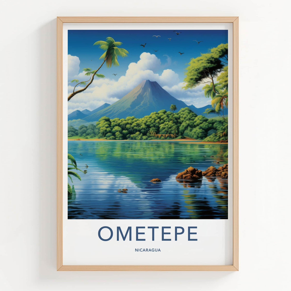 Ometepe Poster - Nicaragua Travel Art - Tropical Lake Volcano Home Decor