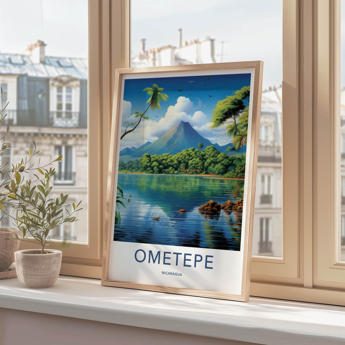 Ometepe Poster - Nicaragua Travel Art - Tropical Lake Volcano Home Decor