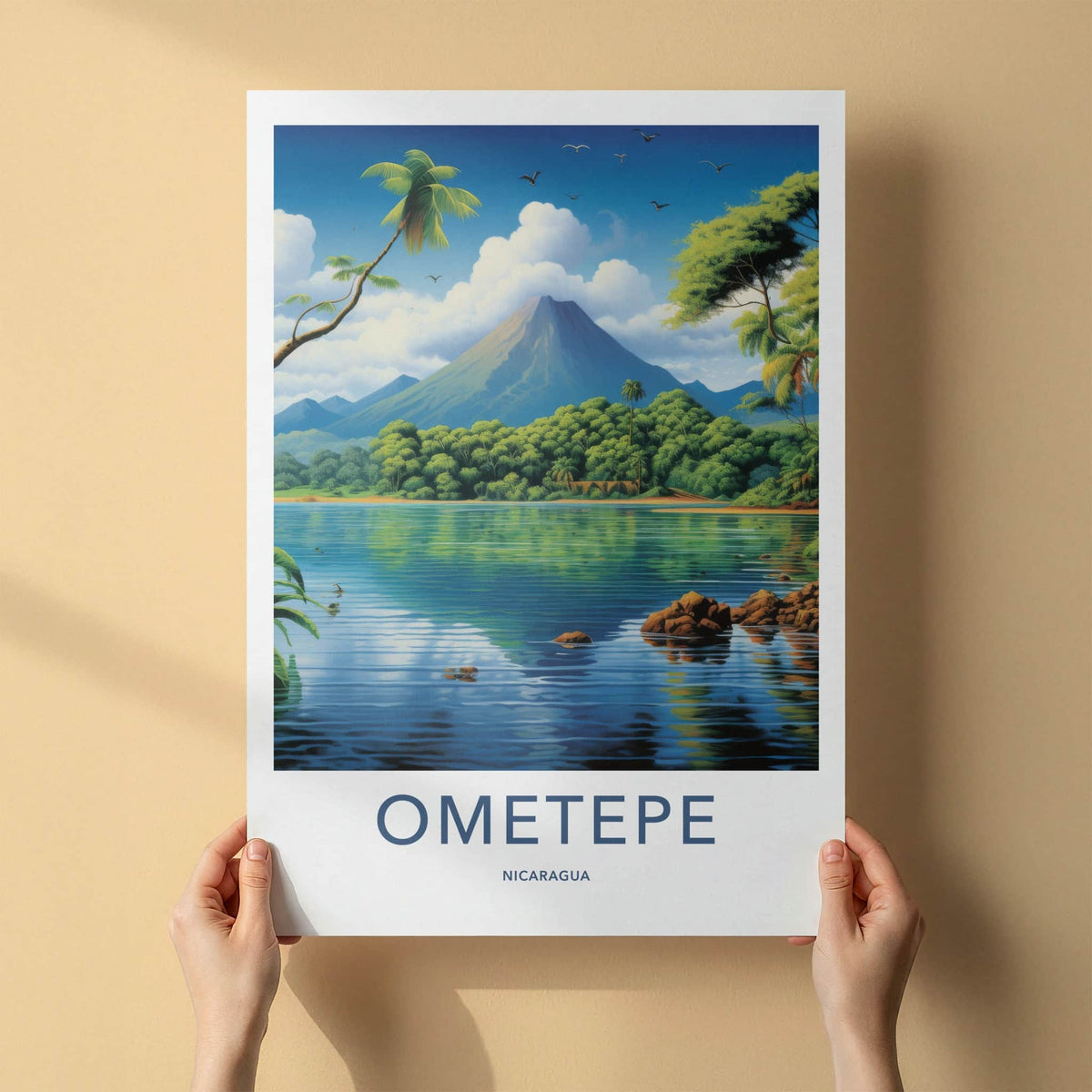 Ometepe Poster - Nicaragua Travel Art - Tropical Lake Volcano Home Decor