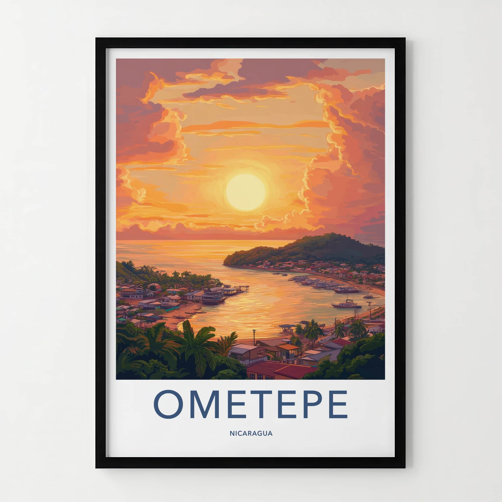 Ometepe Poster - Nicaragua Travel Art - Vibrant Island Sunset Home Decor