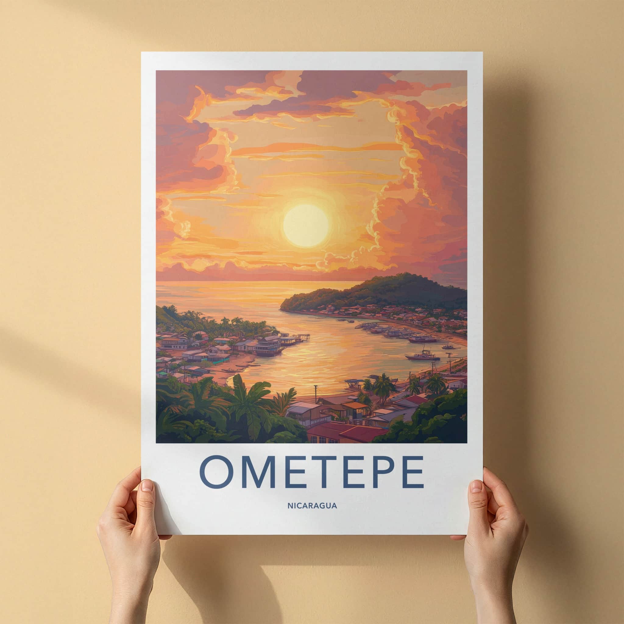 Ometepe Poster - Nicaragua Travel Art - Vibrant Island Sunset Home Decor