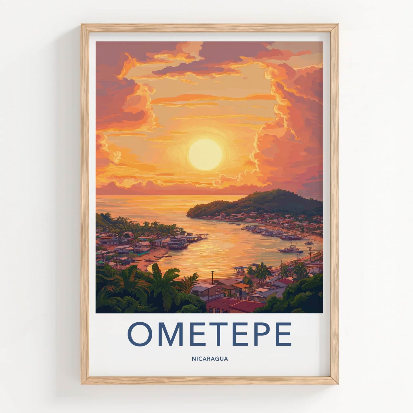 Ometepe Poster - Nicaragua Travel Art - Vibrant Island Sunset Home Decor