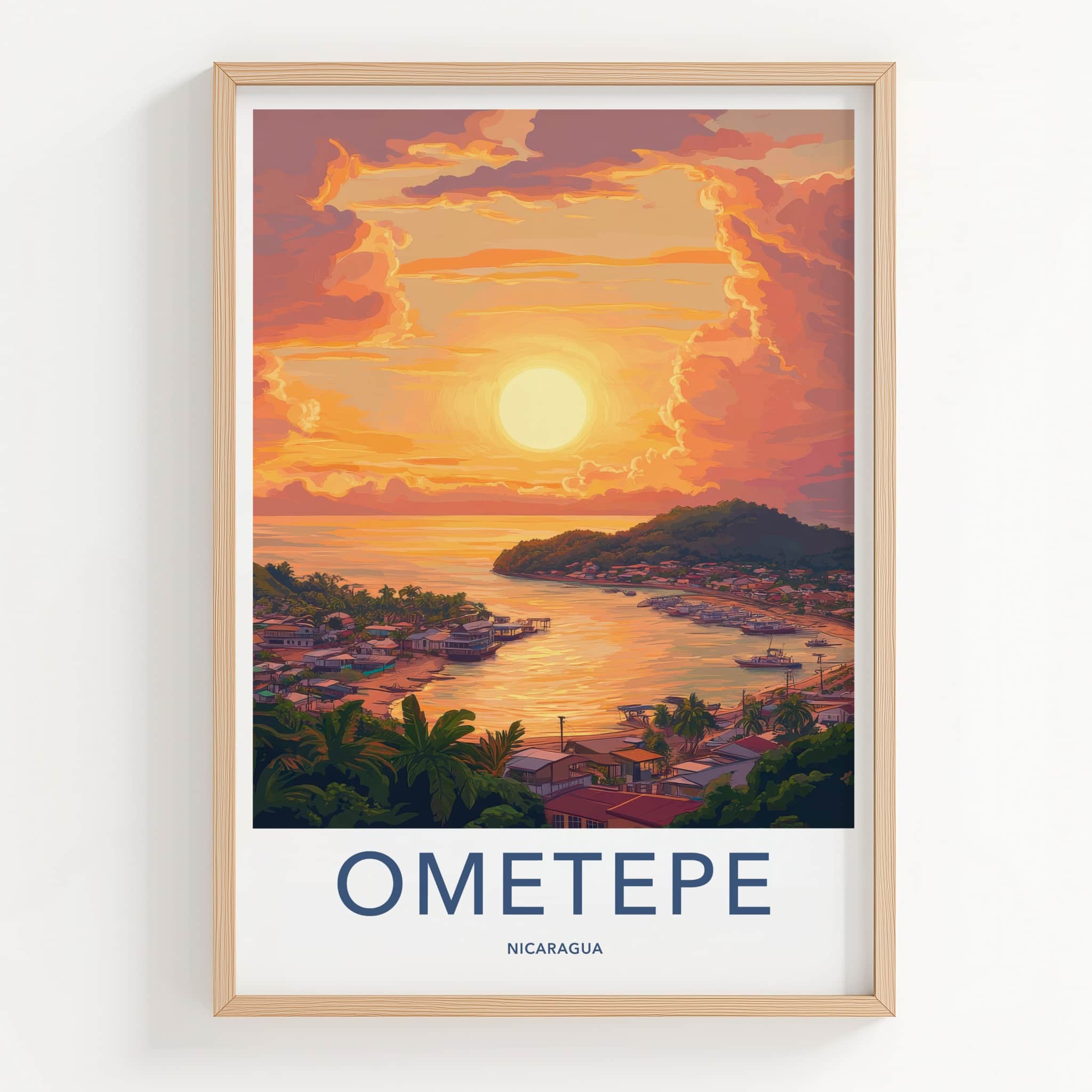 Ometepe Poster - Nicaragua Travel Art - Vibrant Island Sunset Home Decor