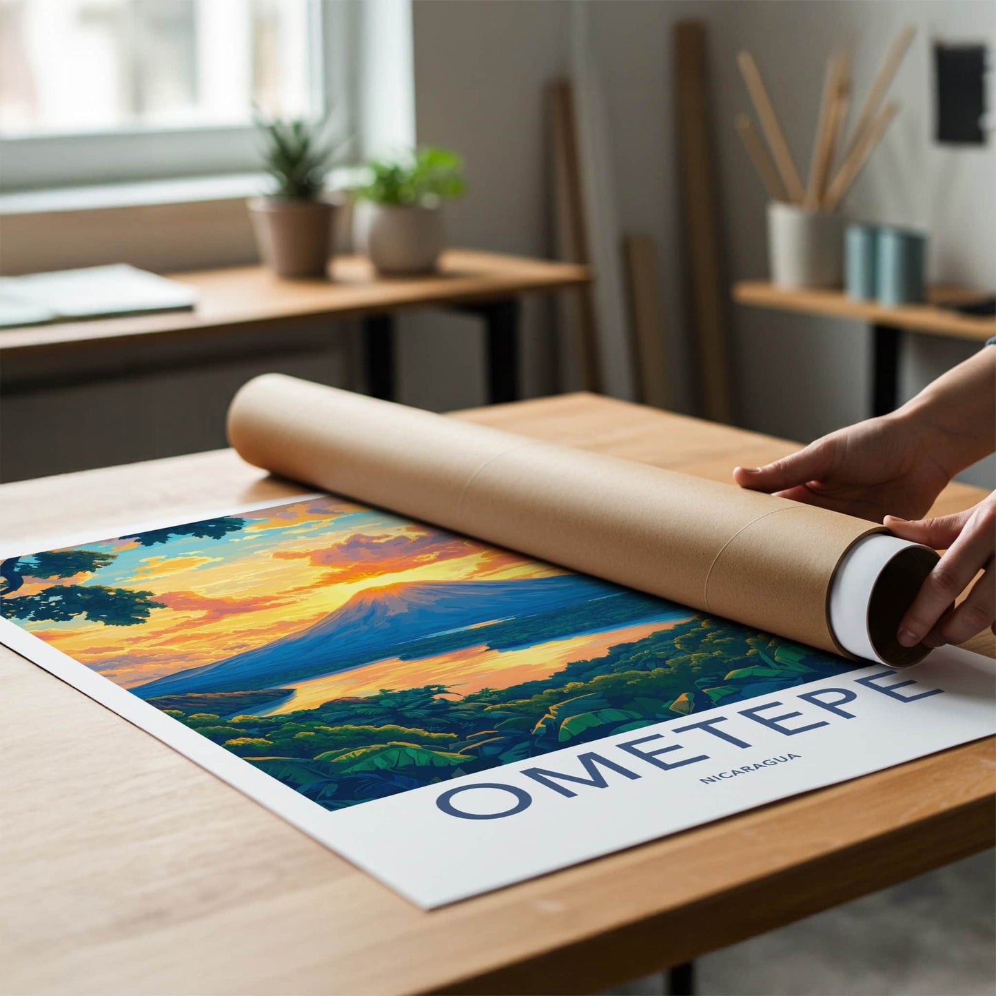 Ometepe Poster - Nicaragua Travel Art - Vibrant Sunset Lake Home Decor