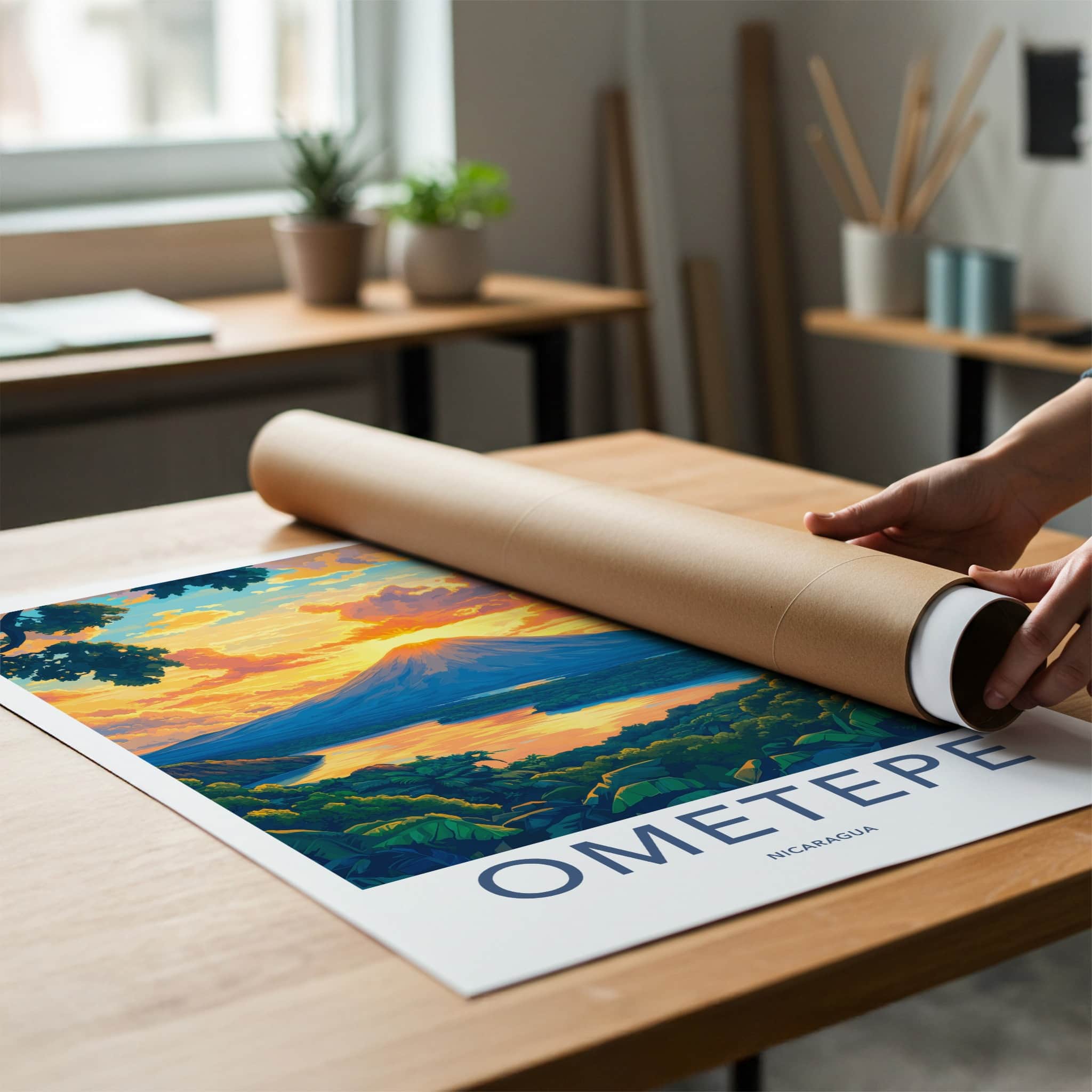 Ometepe Poster - Nicaragua Travel Art - Vibrant Sunset Lake Home Decor