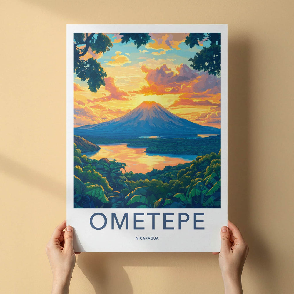 Ometepe Poster - Nicaragua Travel Art - Vibrant Sunset Lake Home Decor
