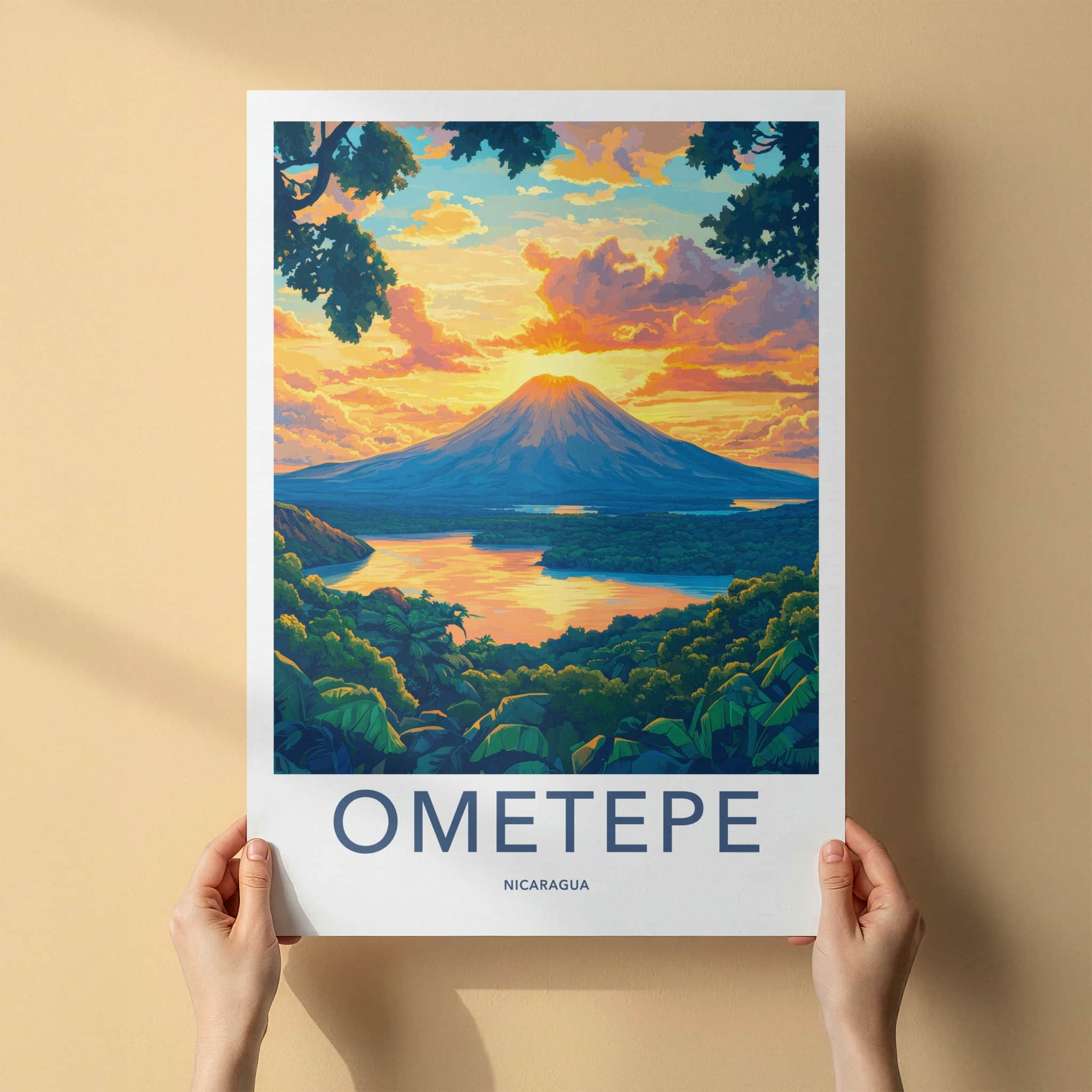 Ometepe Poster - Nicaragua Travel Art - Vibrant Sunset Lake Home Decor